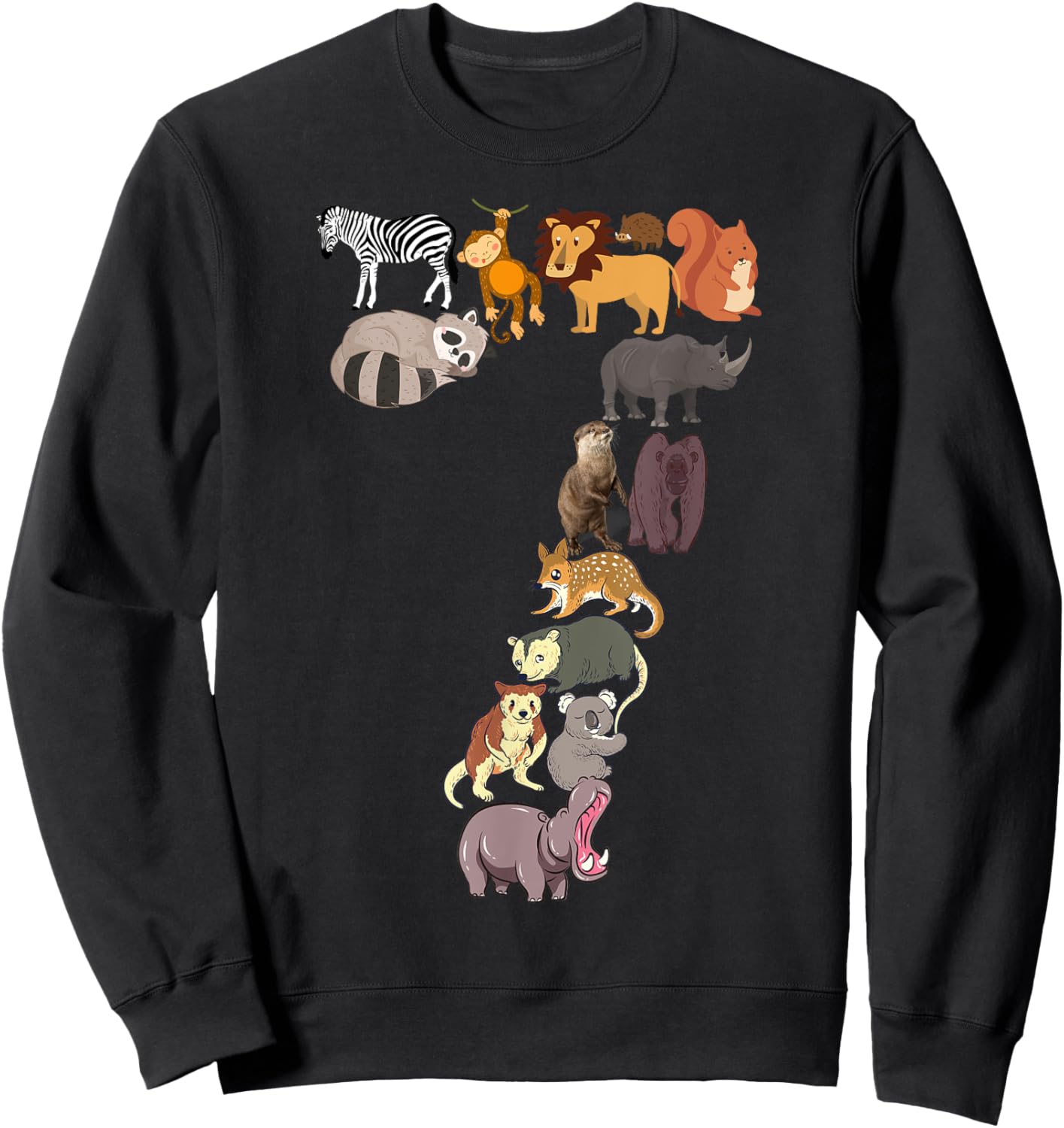 Fun 7th Birthday Safari Zoo Animals Figures Kids 7 Years Old Sweatshirt - Sweatshirt | Black