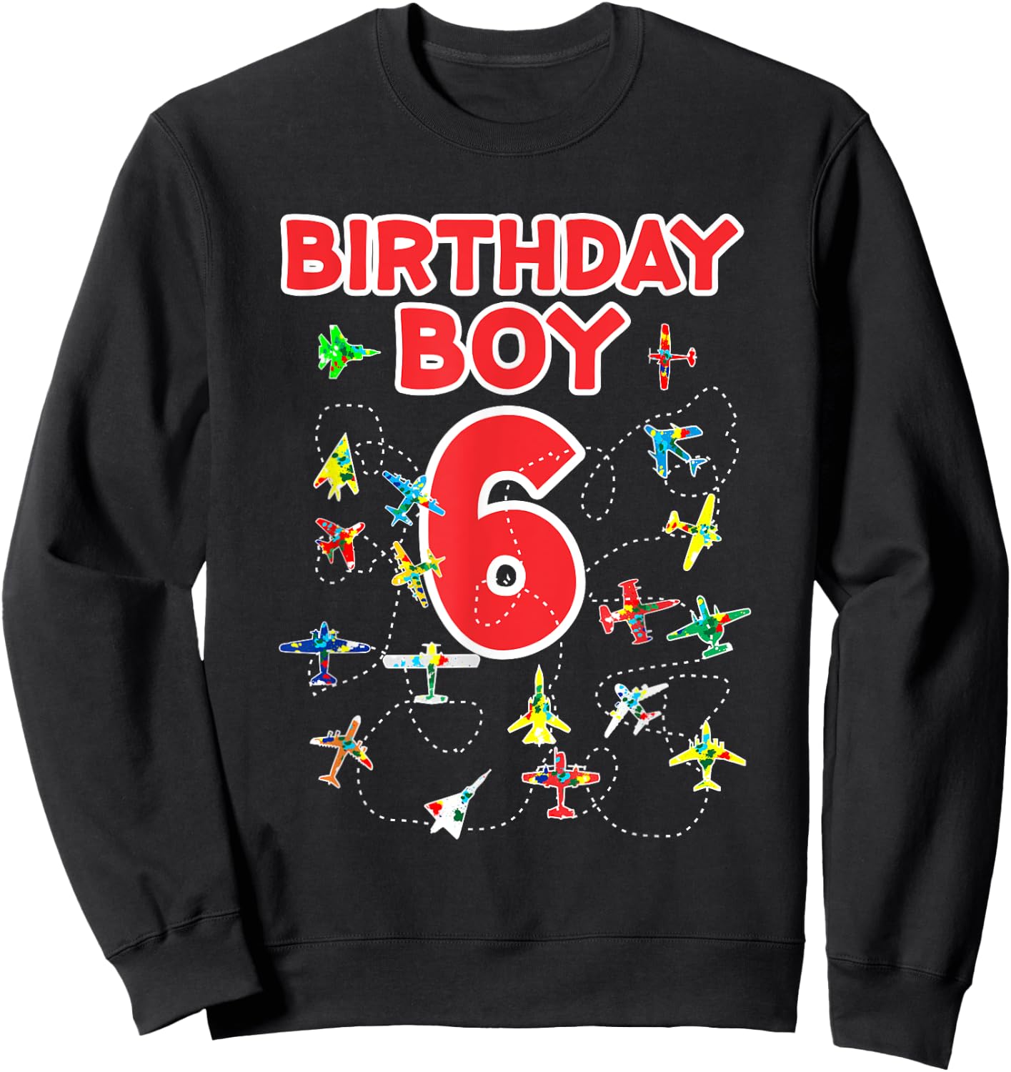 6th birthday boy airplane shirt-Six Birthday party Kids Sweatshirt - Sweatshirt | Black