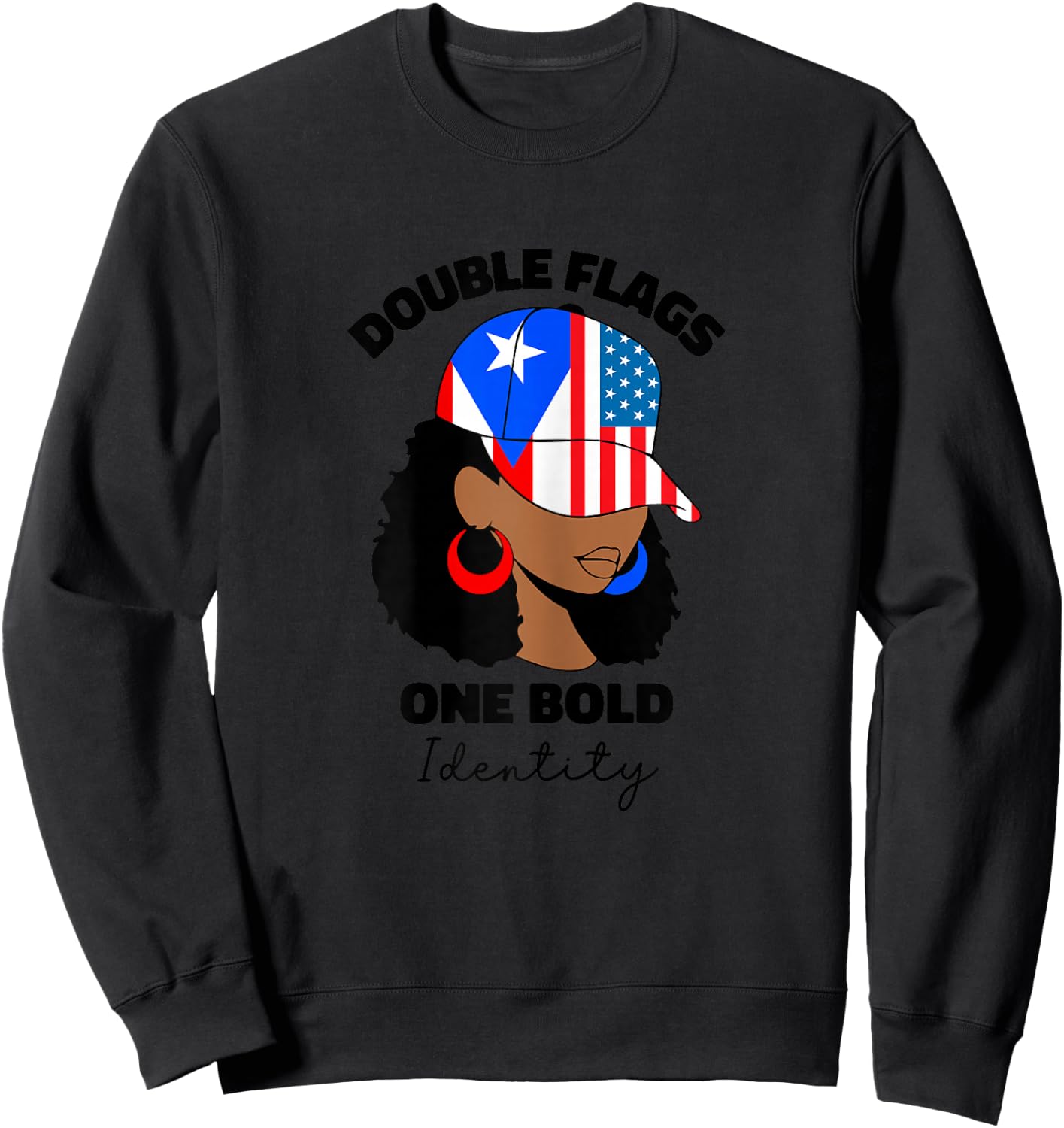 African American Puerto Rican Girl Afro Puerto Rico PR Flag Sweatshirt - Sweatshirt | Black