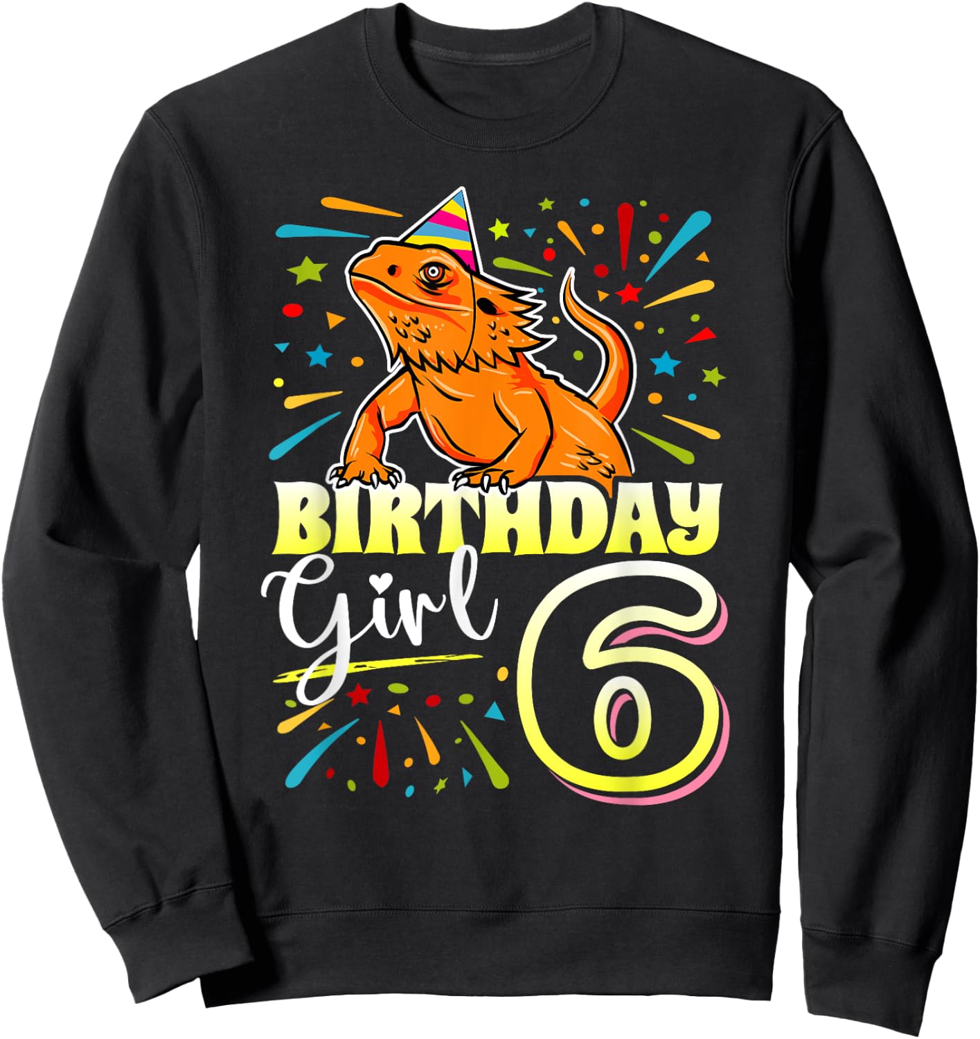 Bearded Dragon Lizard Kids 6th Birthday - 6 Year Old Girl Sweatshirt - Sweatshirt | Black
