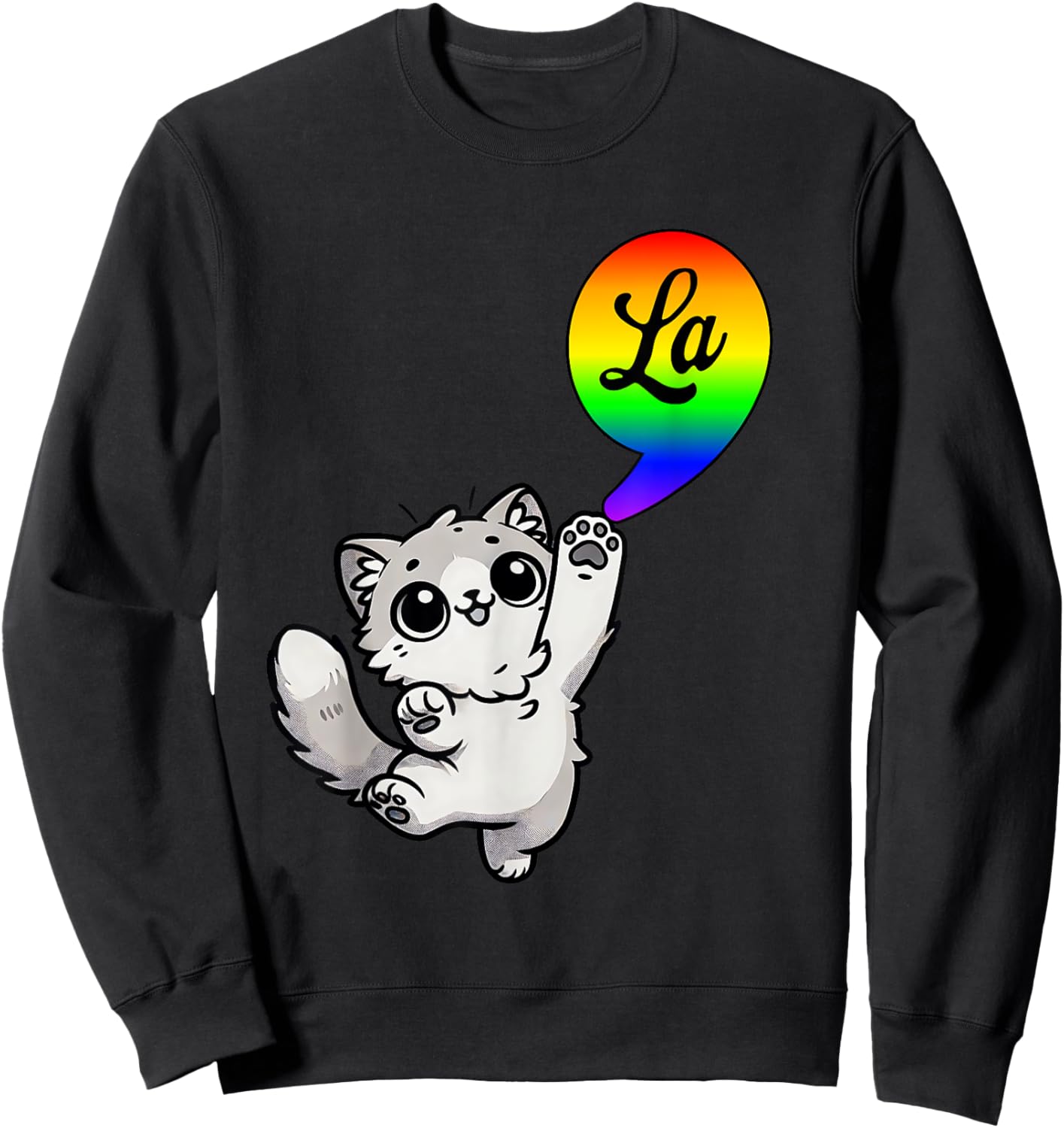 Comma-LA with cute cat Kamala Rainbow design Men Women Kids Sweatshirt - Sweatshirt | Black