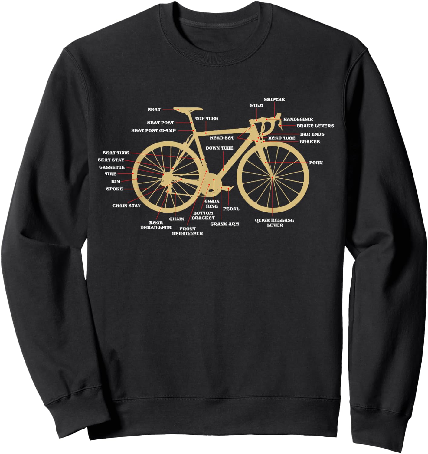 Bicycle Cycling Anatomy Road Bike Parts Biking Cyclist Sweatshirt - Sweatshirt | Black