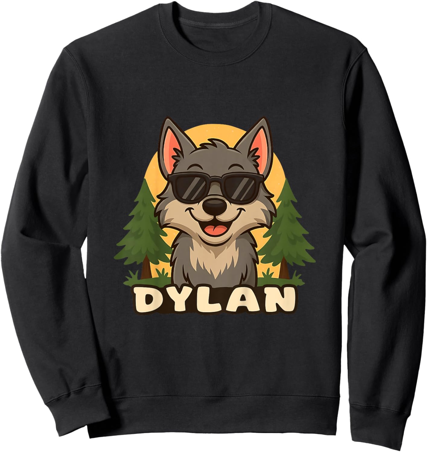 Enfant Dylan – Design Loup avec Prénom pour Garçons Sweatshirt - Sweatshirt | Black