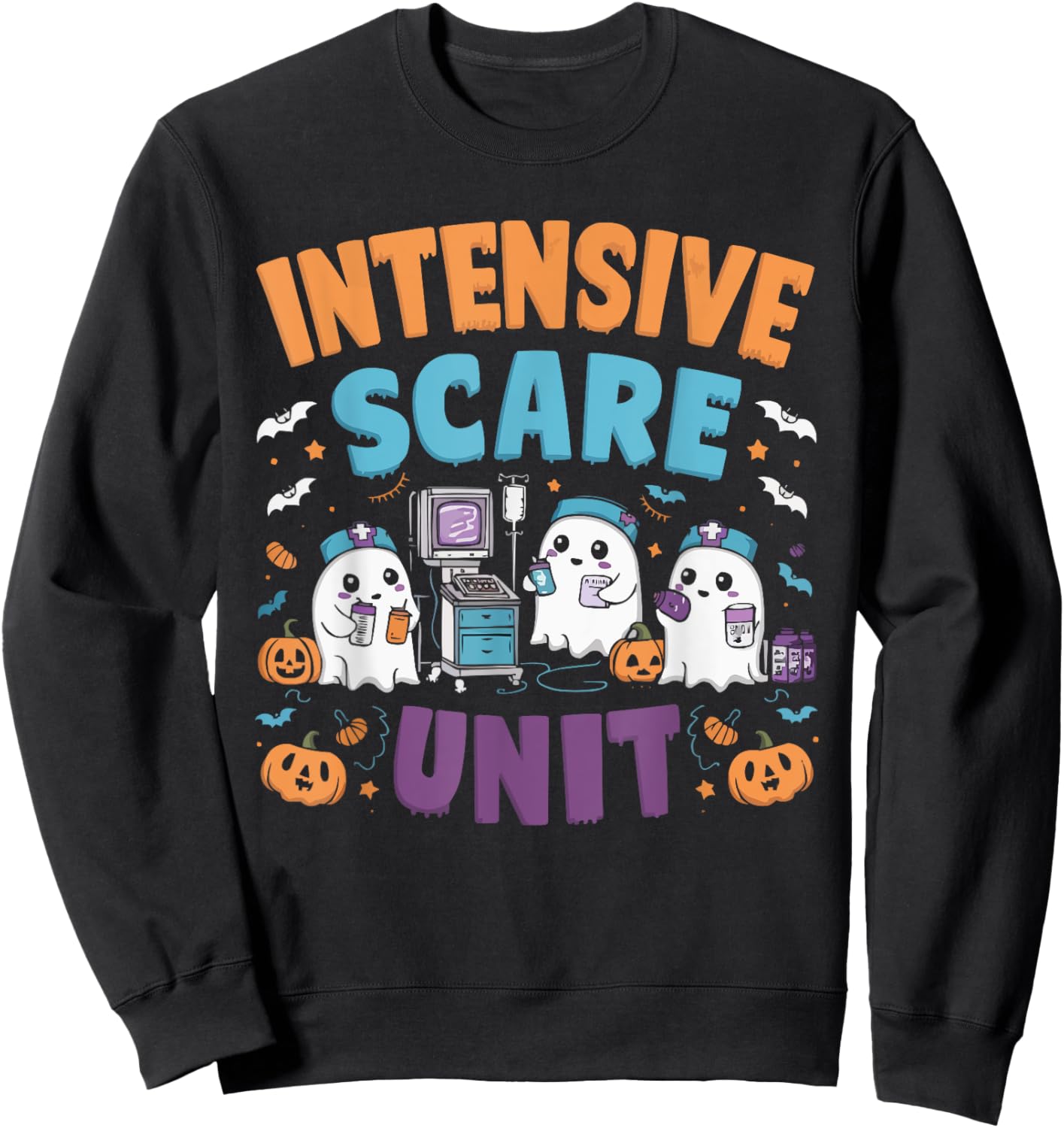 ICU Nurse Halloween Emergency Room Nursing Trick Or Treat Sweatshirt - Sweatshirt | Black