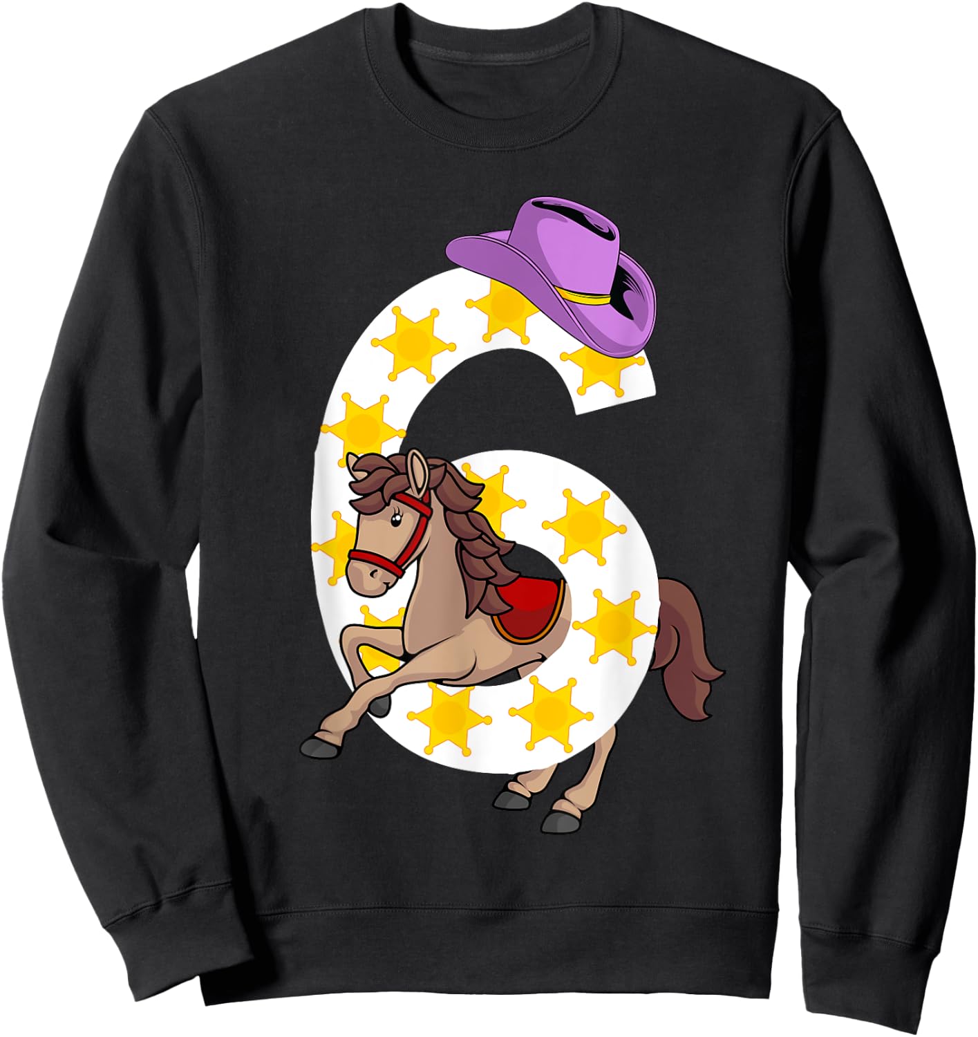 Funny 6th Birthday Gift 6 Years Old Horse Cowgirl Girls Kids Sweatshirt - Sweatshirt | Black