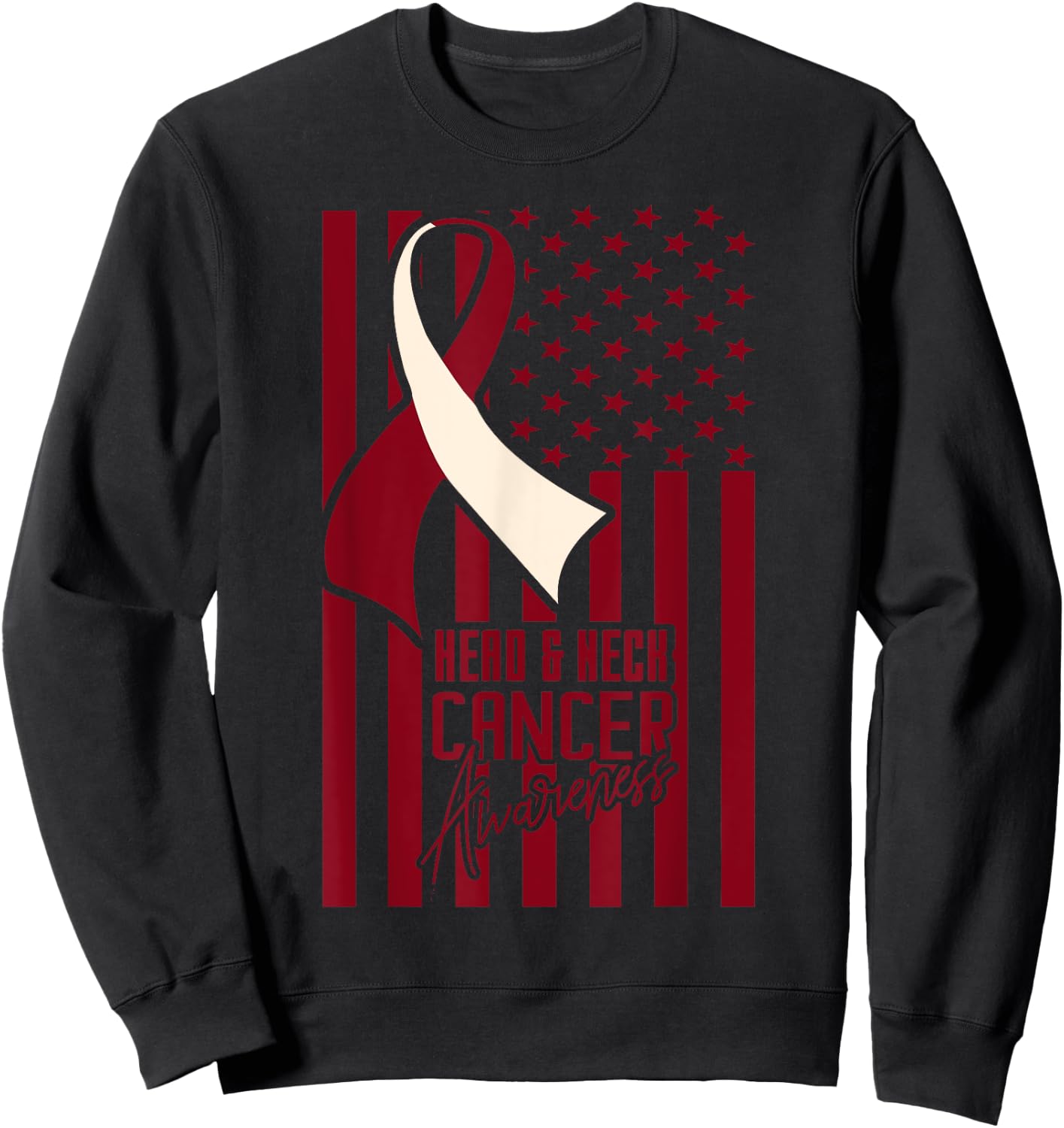 Head & Neck Cancer Awareness American Flag Burgundy Ivory Kids Men Sweatshirt - Sweatshirt | Black