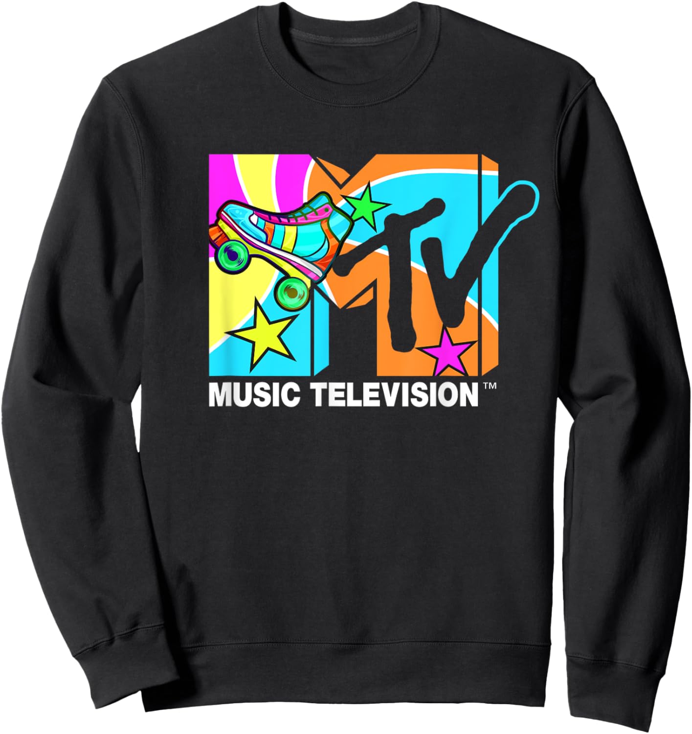 Mademark x MTV - Roller Skates MTV Logo Classic Music Television Sweatshirt - Sweatshirt | Black