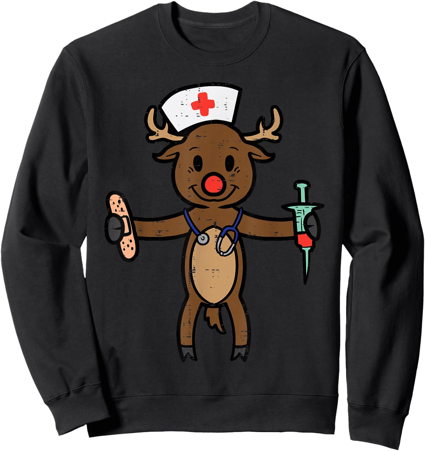 Christmas Nurse Reindeer Funny Xmas Nursing Scrub Top Women Sweatshirt - Sweatshirt | Black