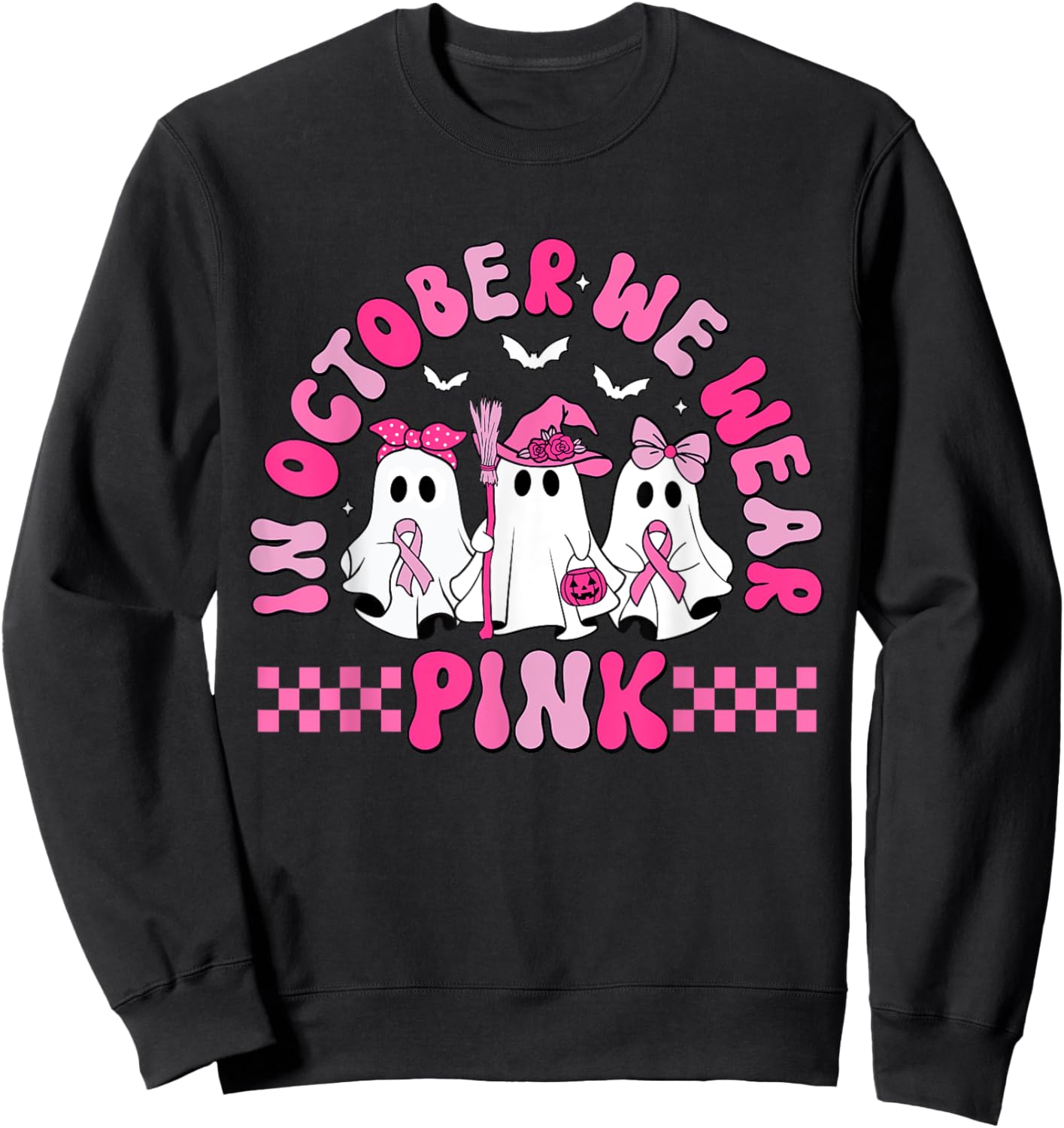 In October We Wear Pink Halloween PCT Breast Cancer Sweatshirt - Sweatshirt | Black