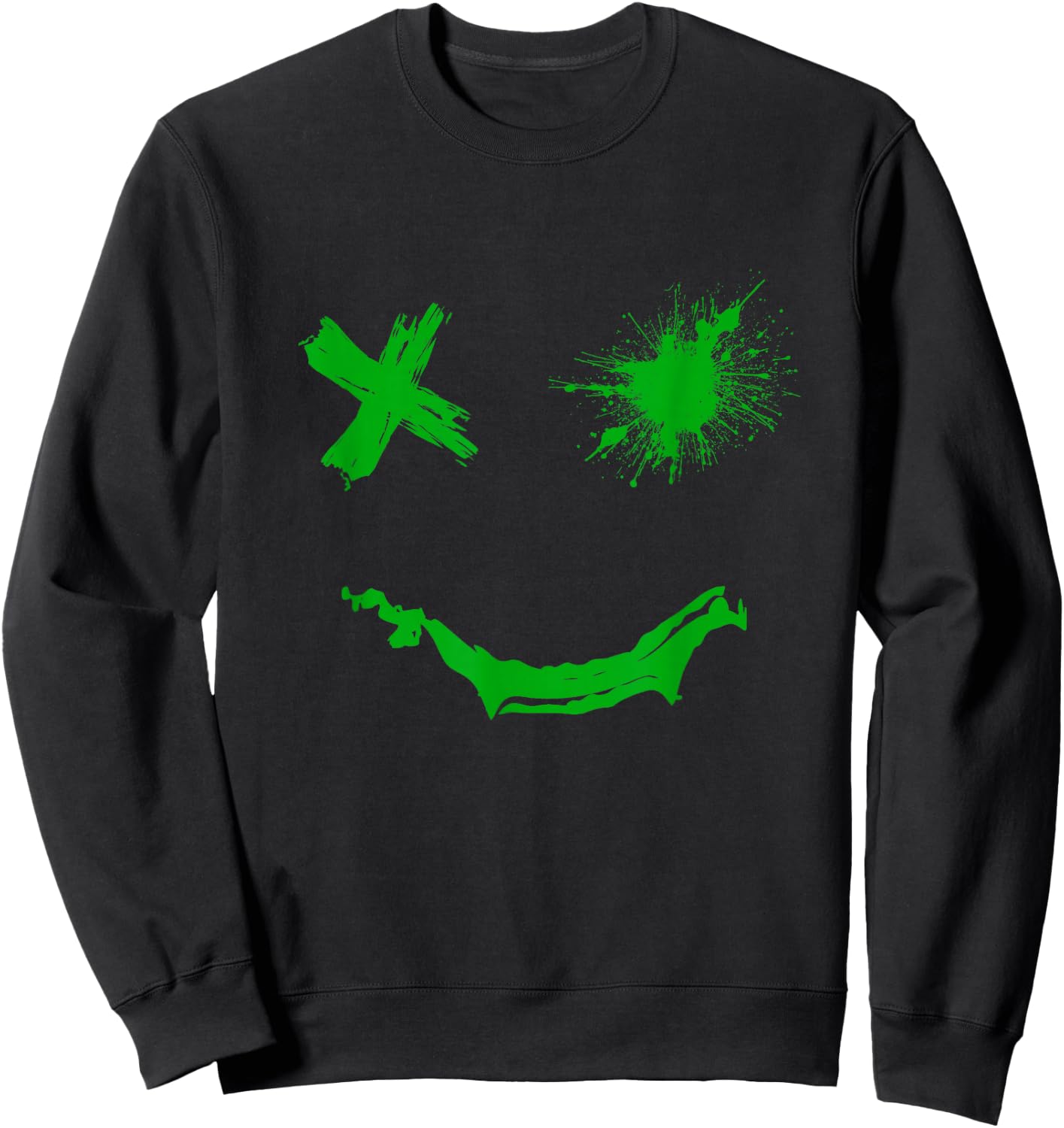 Green Grunge Face Kelly Green Color Graphic Sweatshirt - Sweatshirt | Black