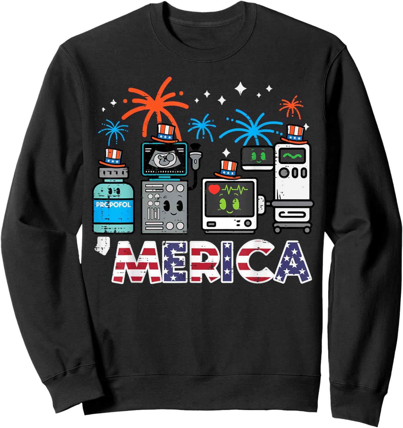 4th July Nurse Propofol Merica Scrub Top Patriotic Men Women Sweatshirt - Sweatshirt | Black