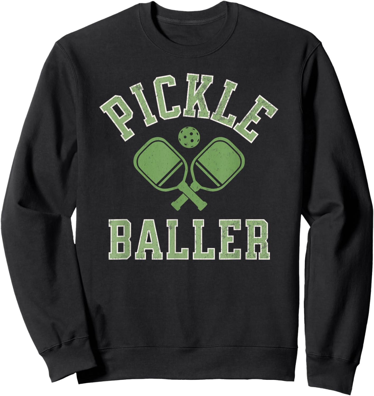 Pickle Baller Shirt Distressed Retro Athletic Pickleball Sweatshirt - Sweatshirt | Black