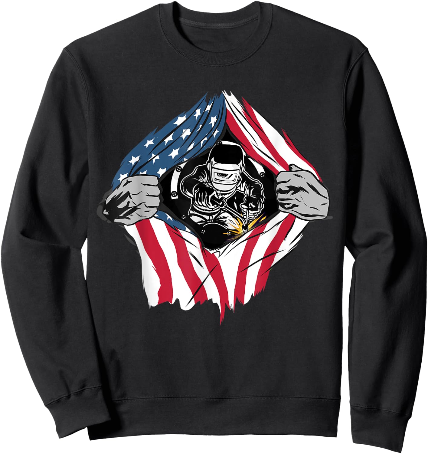 American Flag Welder Patriotic USA 4th Of July Welding Gift Women Men Sweatshirt - Sweatshirt | Black