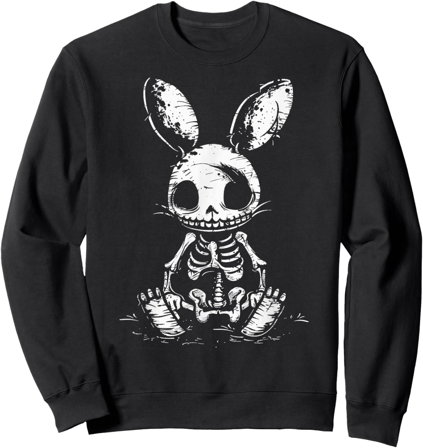 Skeleton Bunny Rabbit Skull Alt Goth Grunge Horror Aesthetic Sweatshirt - Sweatshirt | Black
