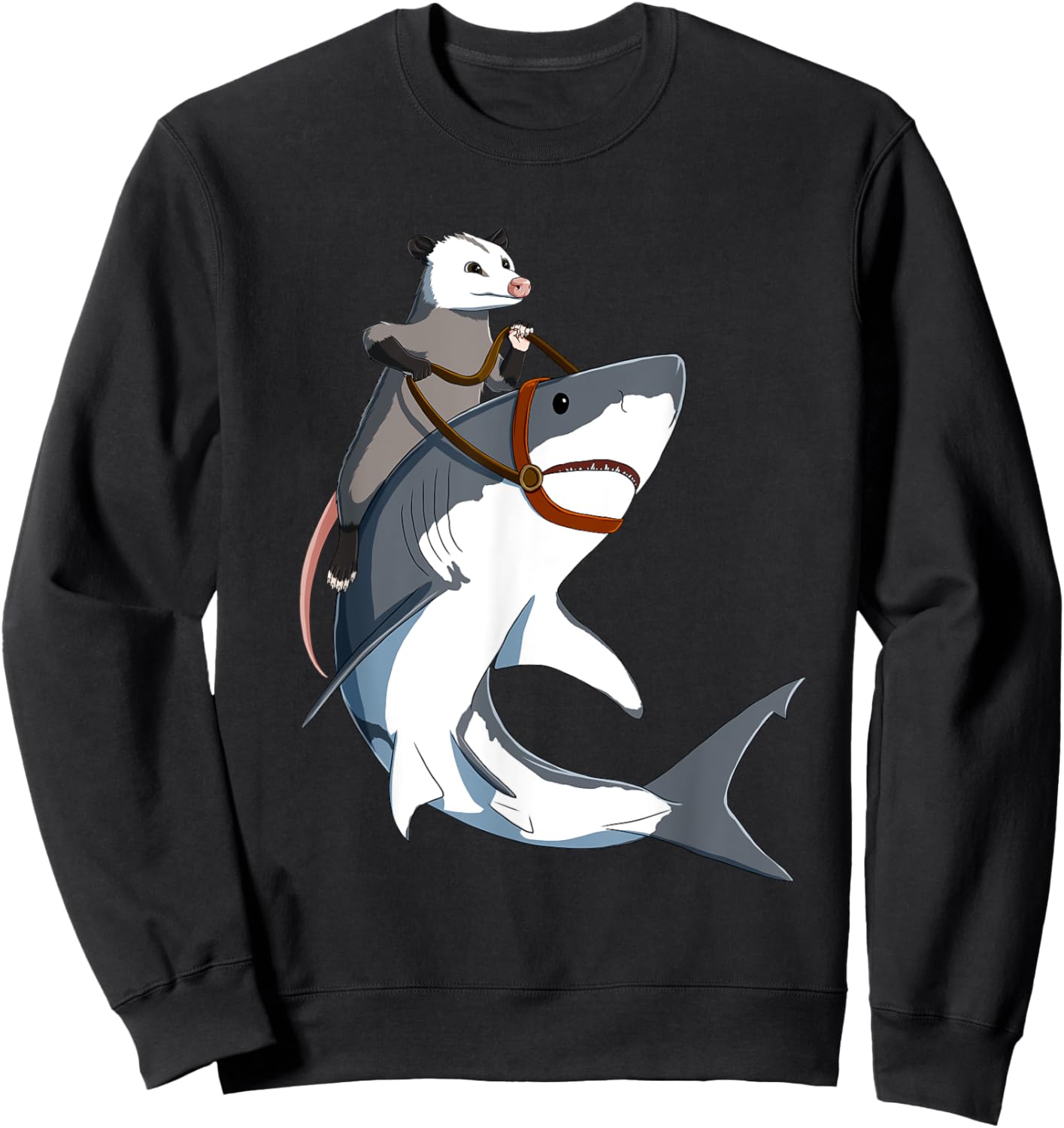 Funny Opossum Riding Shark Sweatshirt - Sweatshirt | Black