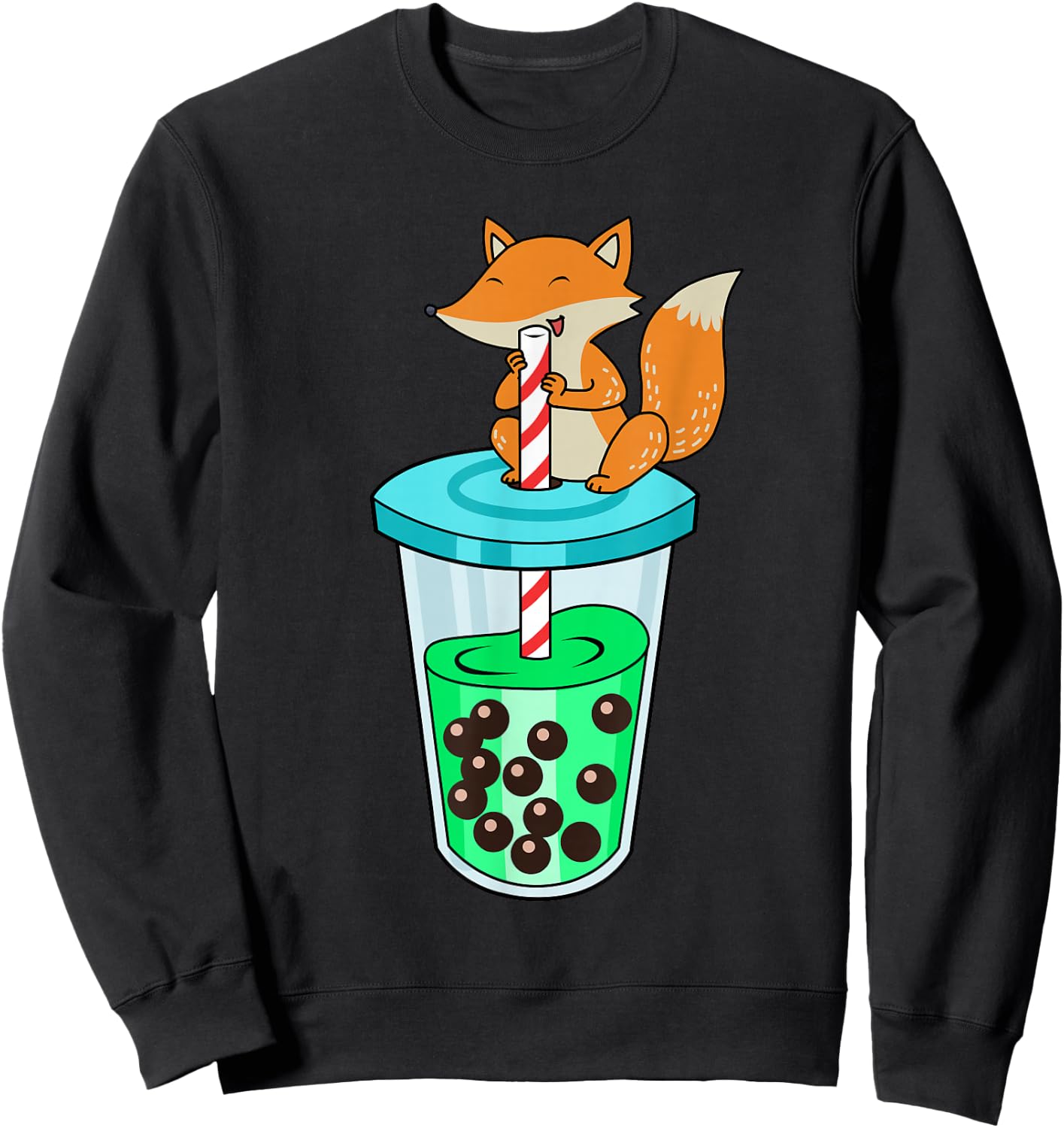 Bubble Tea Shirt Women Fox Boba Tea Kids Fox Sweatshirt - Sweatshirt | Black