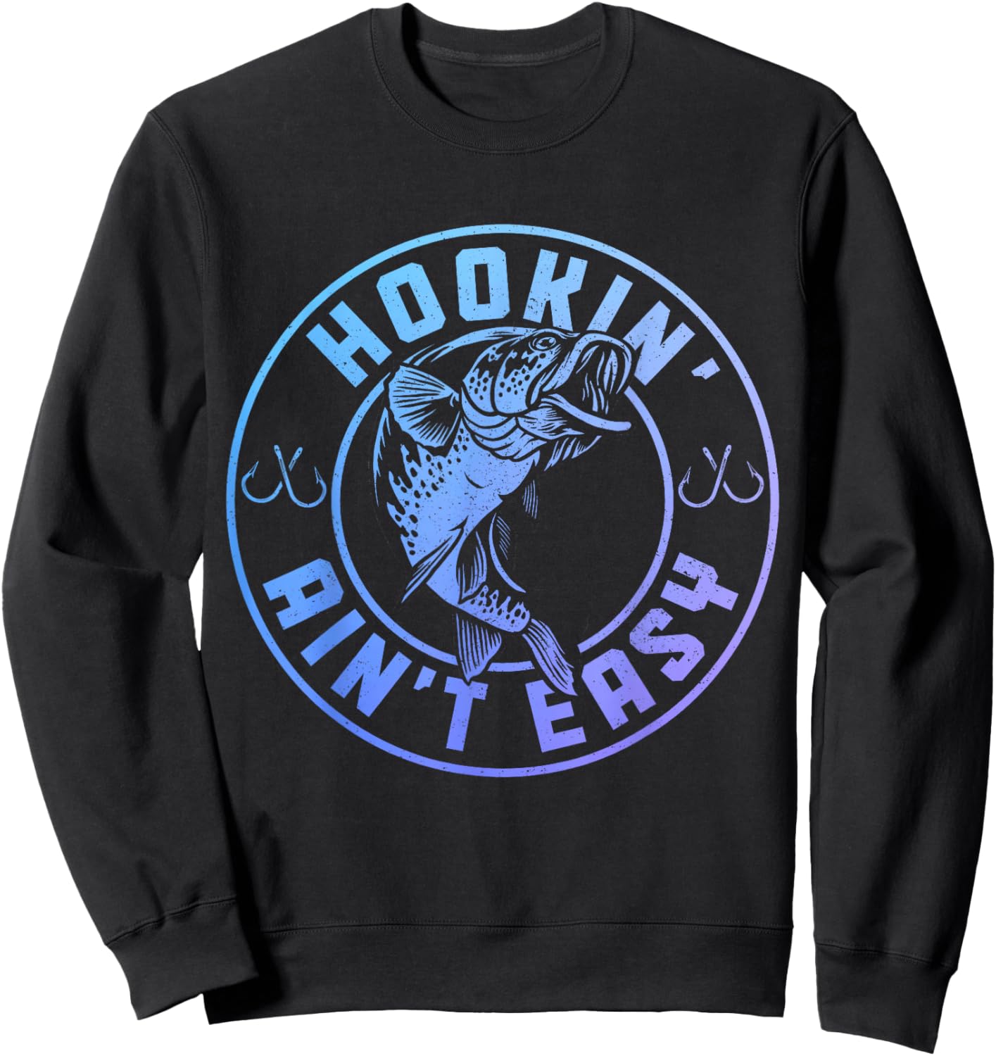 Hookin' Ain't Easy - Funny Fishing Apparel Co. Men's Black Vintage Fishing , Small, Short Sleeve Sweatshirt - Sweatshirt | Black