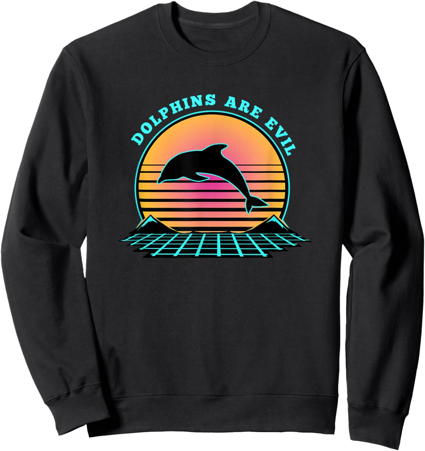 Dolphin Conspiracy Are Evil Funny Meme Conspiracy Vaporwave Sweatshirt - Sweatshirt | Black