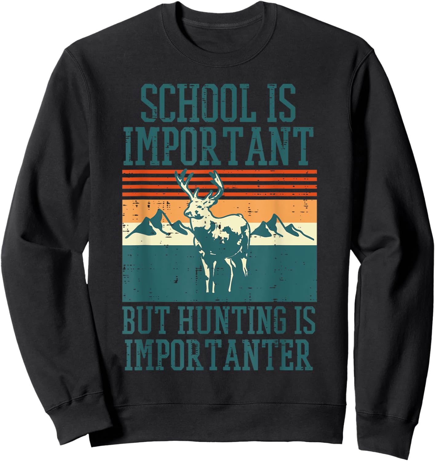 School Important Hunting Importanter Funny Deer Hunter Boys Sweatshirt - Sweatshirt | Black