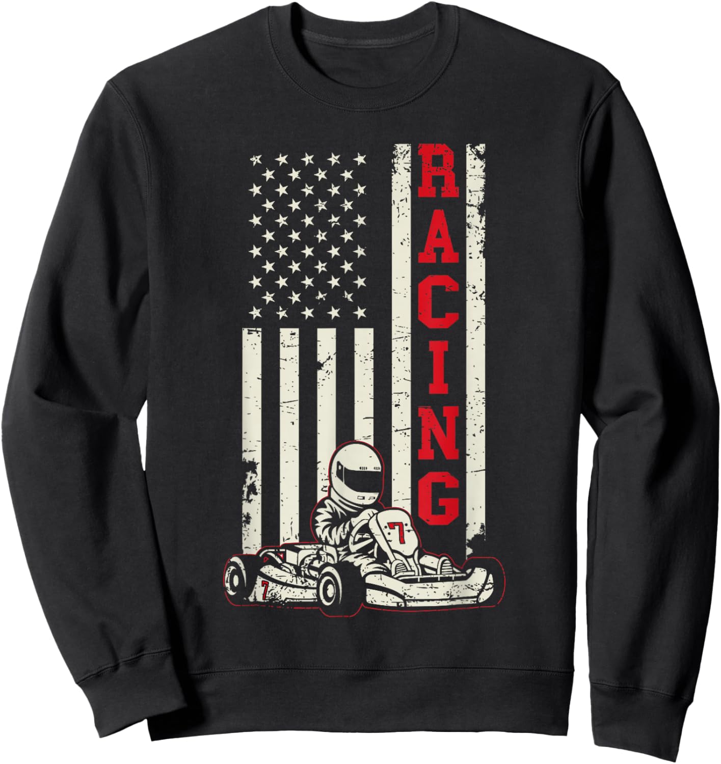 Go Kart Racer US Flag Karting American Racer Go Kart Sweatshirt - Sweatshirt | Black