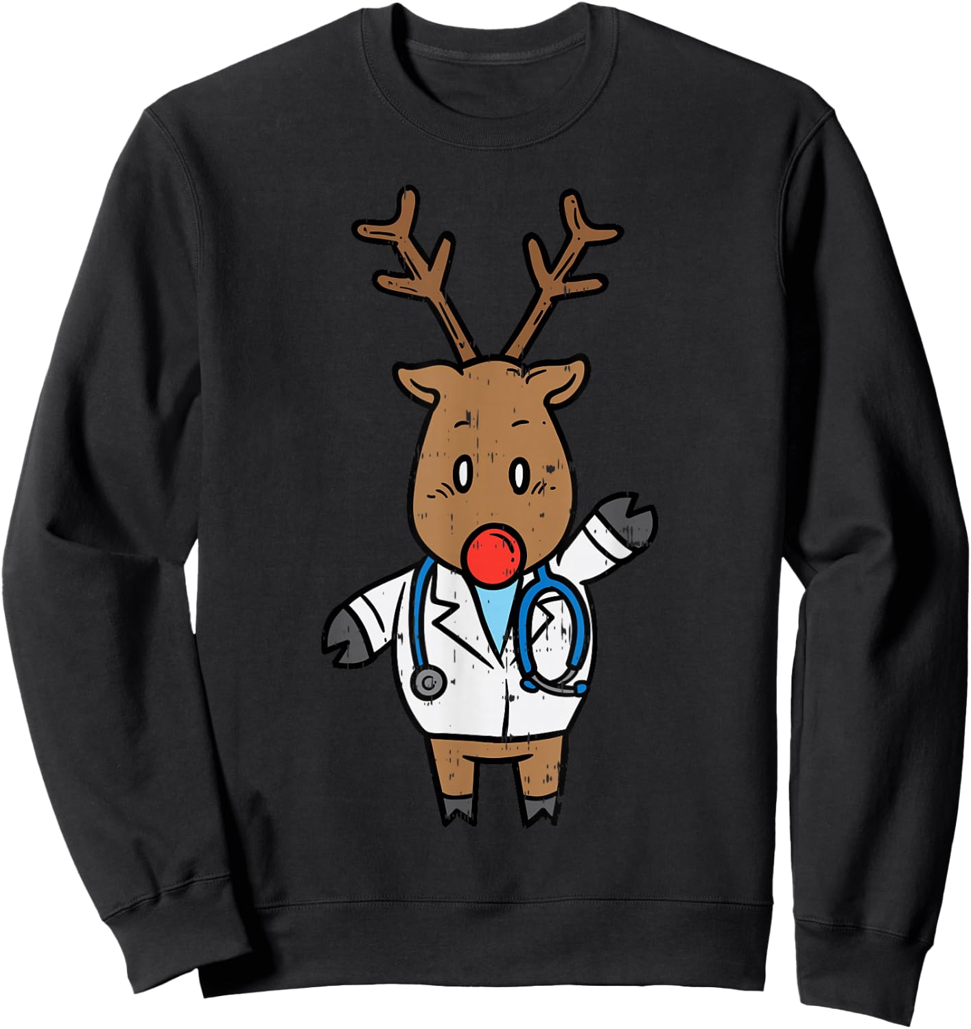 Reindeer Doctor Nurse Stethoscope Medical Christmas PJ Sweatshirt - Sweatshirt | Black