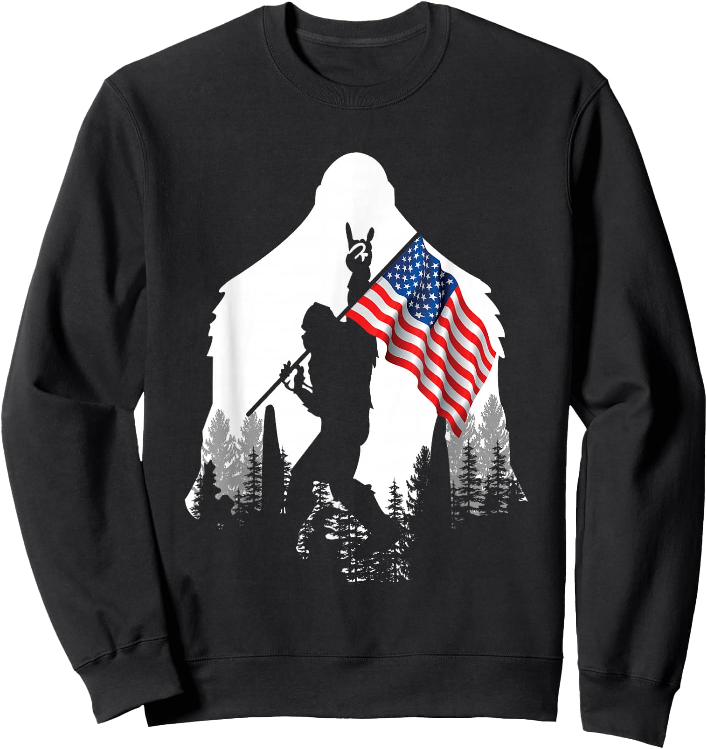 Big Foot Shirt - Bigfoot Sasquatch American Flag Patriotic Sweatshirt - Sweatshirt | Black