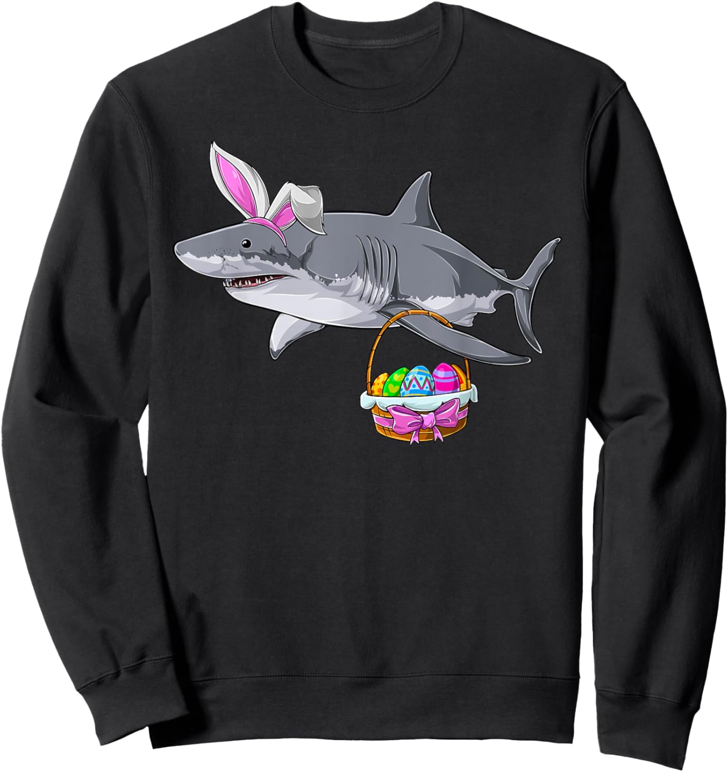 Cute Shark with Easter Basket and Bunny Ears Happy Easter Sweatshirt - Sweatshirt | Black