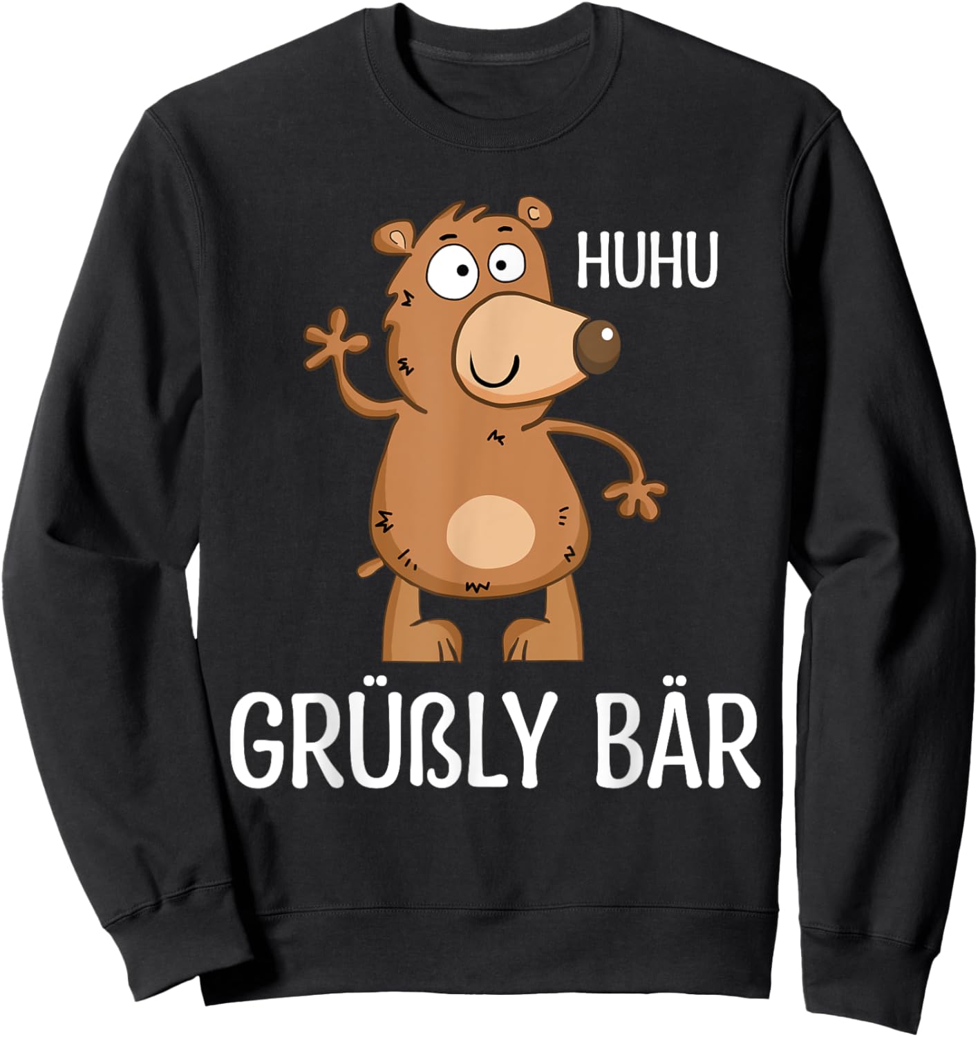 Lustiges Grüßly Bär - Huhu Grüßly Bär Damen Schwarz Cartoon Kurzarm S EU Klein Klassisches Cartoon-Bär mit lockerer Passform und einfachem Manschetten-Design Sweatshirt - Sweatshirt | Black