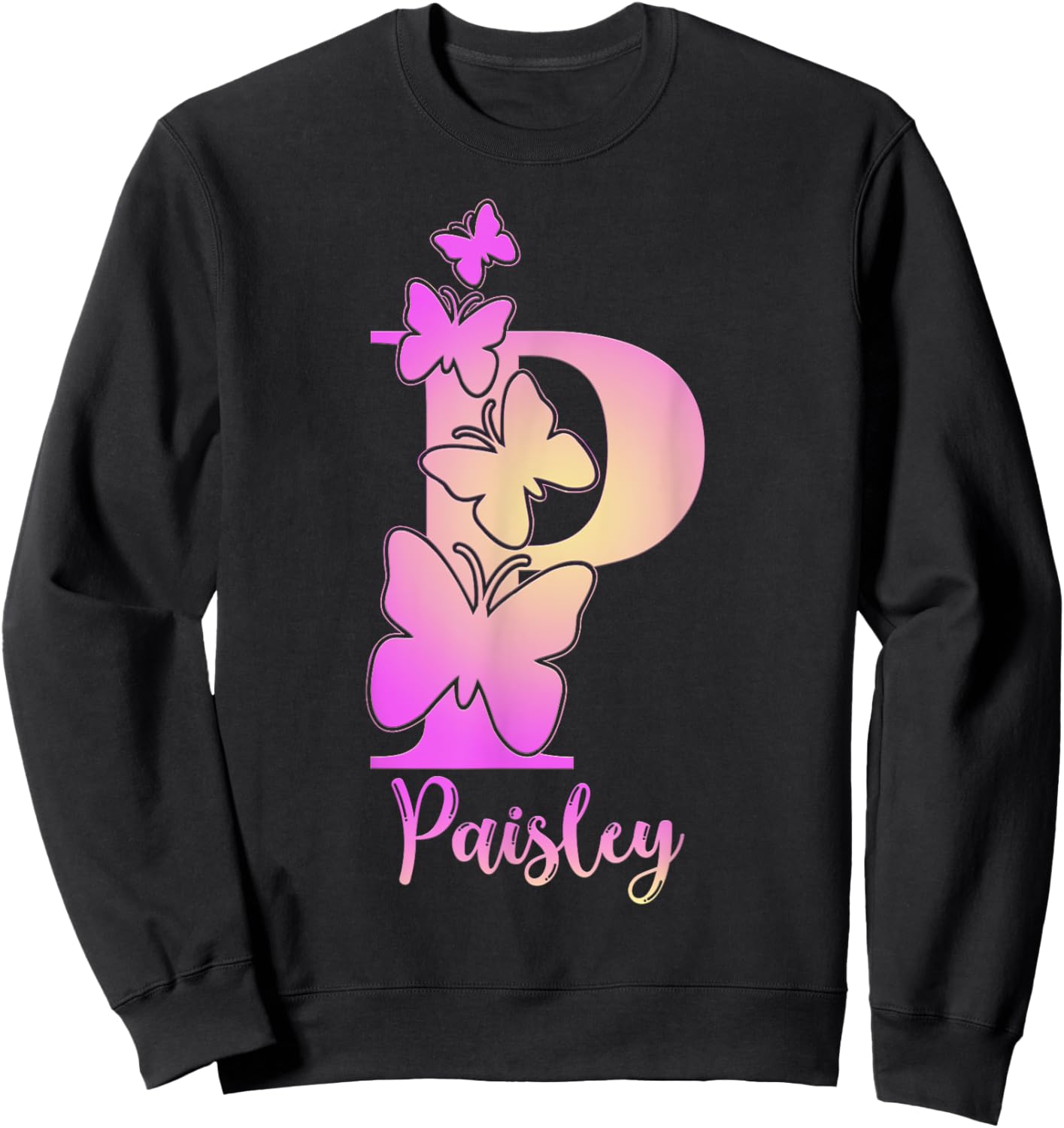 Paisley, cute personalized butterfly custom kids girls name Sweatshirt - Sweatshirt | Black