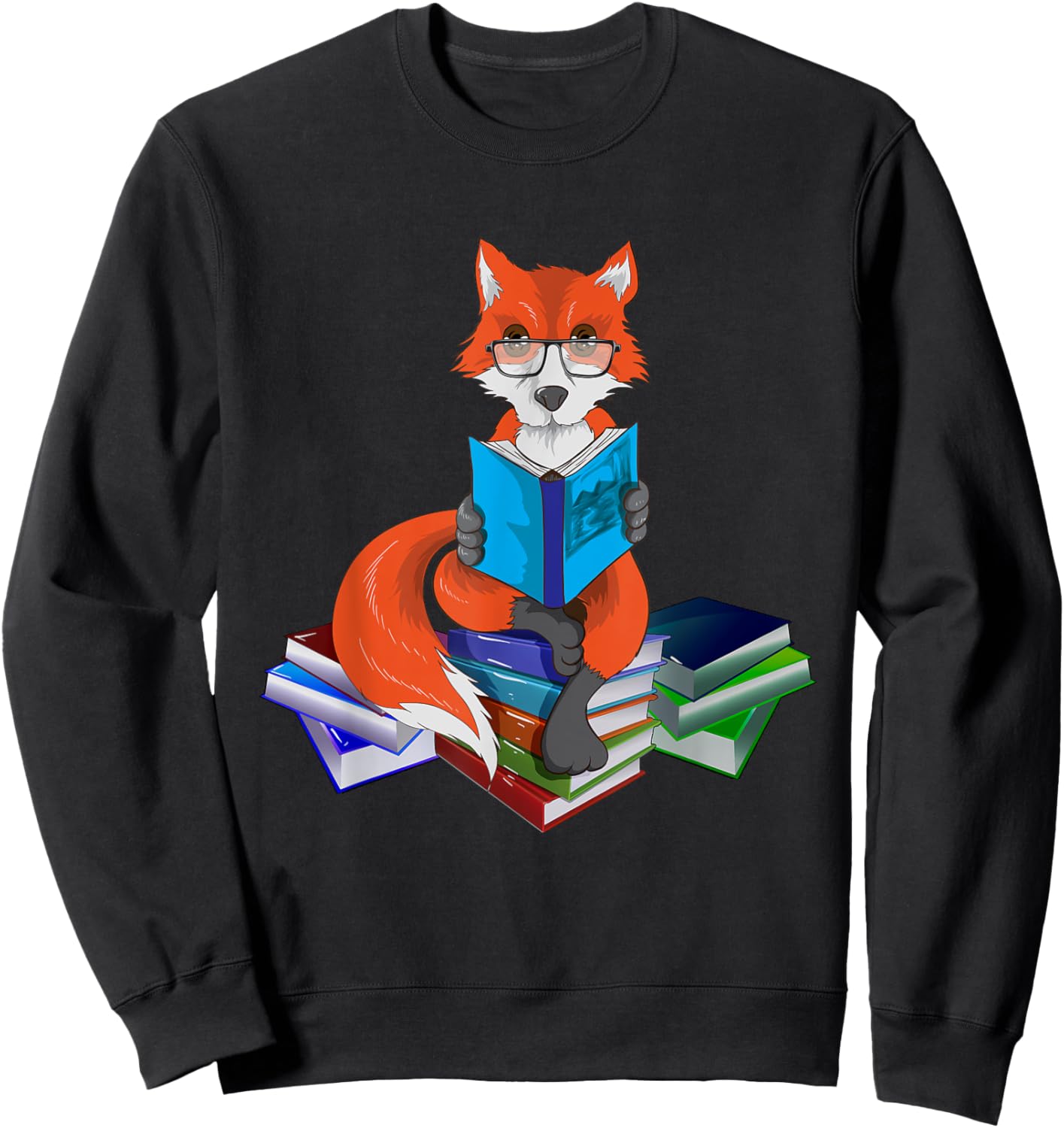 Fox nerd reading books bookworm library book Sweatshirt - Sweatshirt | Black