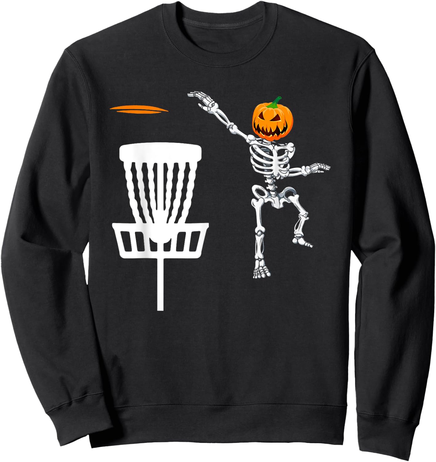 Skeleton Disc Golf Halloween Pumpkin Sweatshirt - Sweatshirt | Black