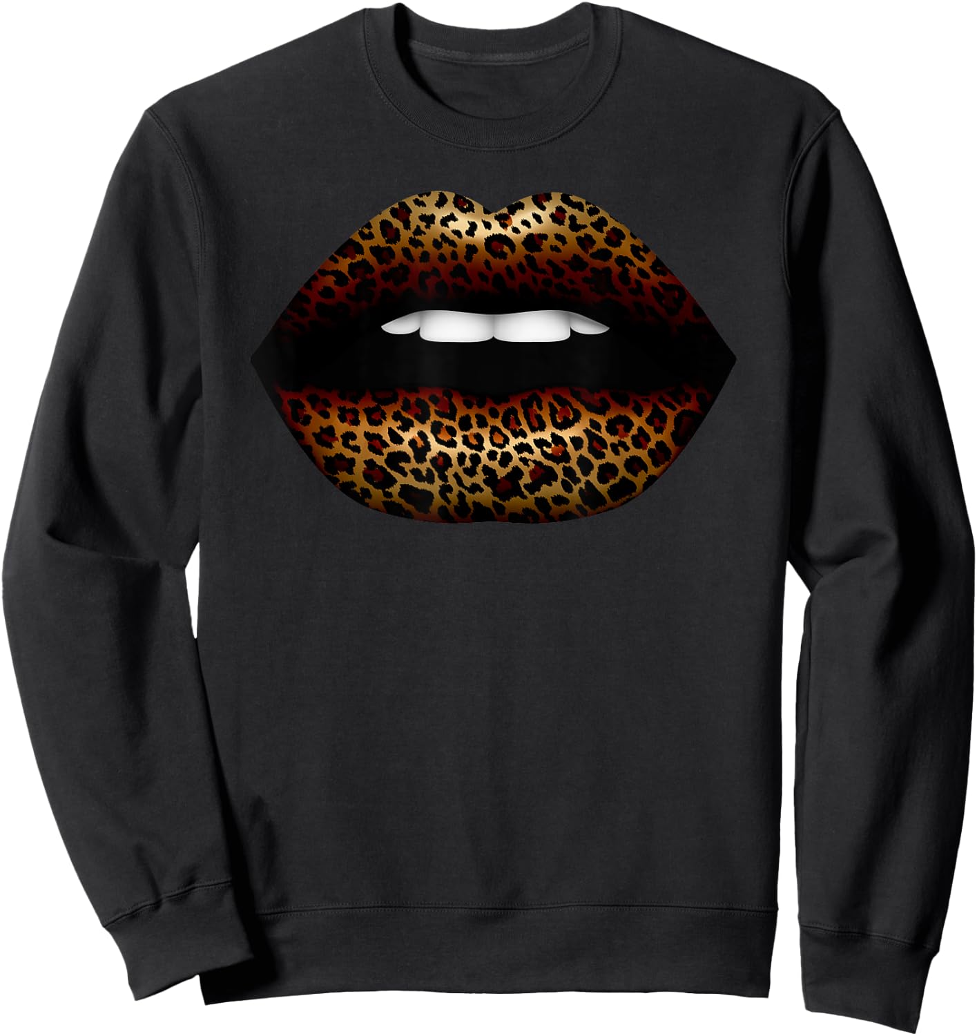Fashion Leopard Cheetah Sexy Lips Print Clip Art Kiss Me Sweatshirt - Sweatshirt | Black