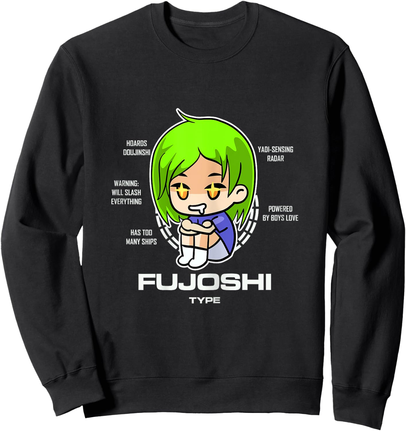 Fujoshi Type Otaku Anime Manga Women Sweatshirt - Sweatshirt | Black