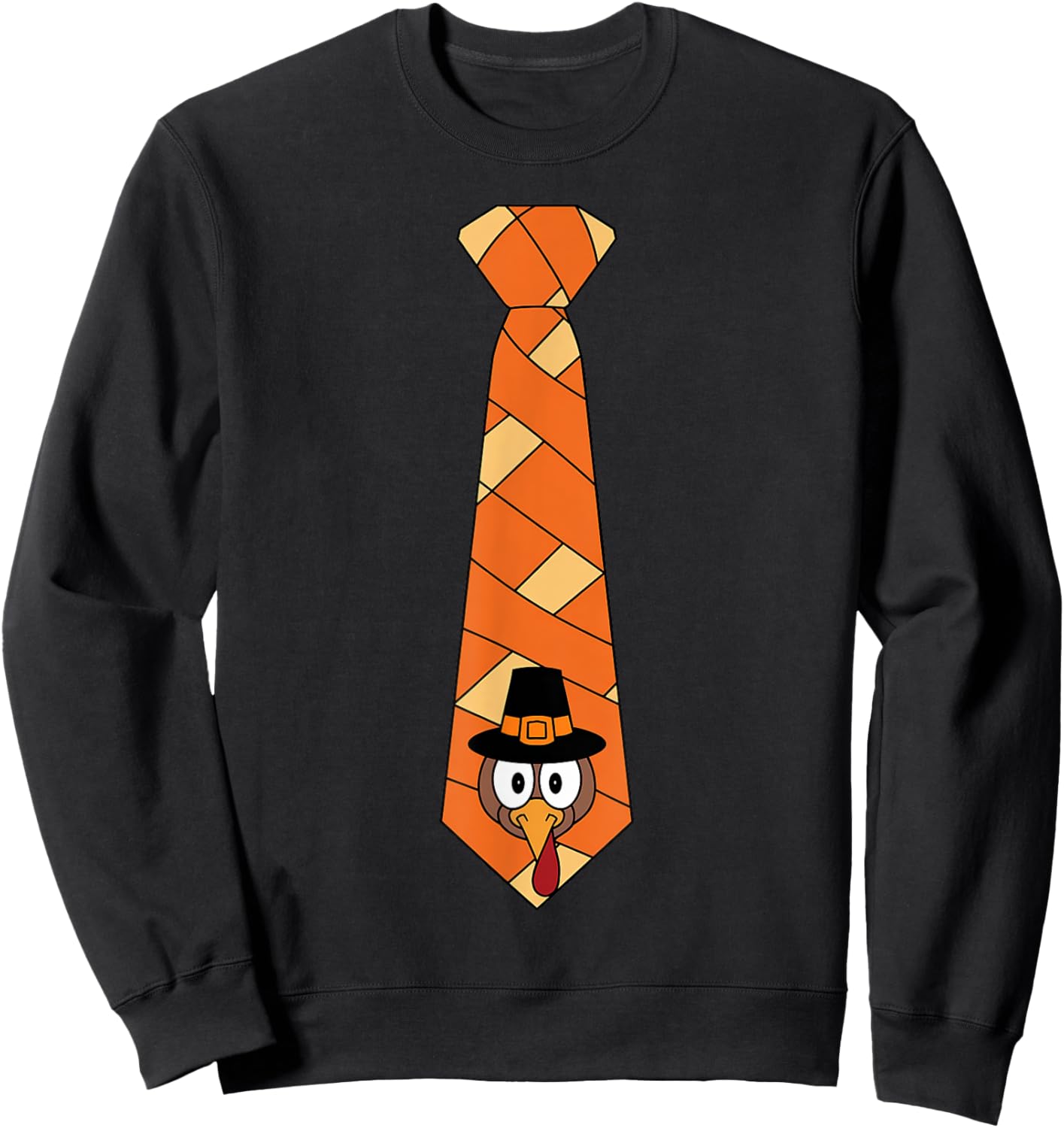 Funny Turkey Tie Thanksgiving Costume Pilgrim Hat Sweatshirt - Sweatshirt | Black