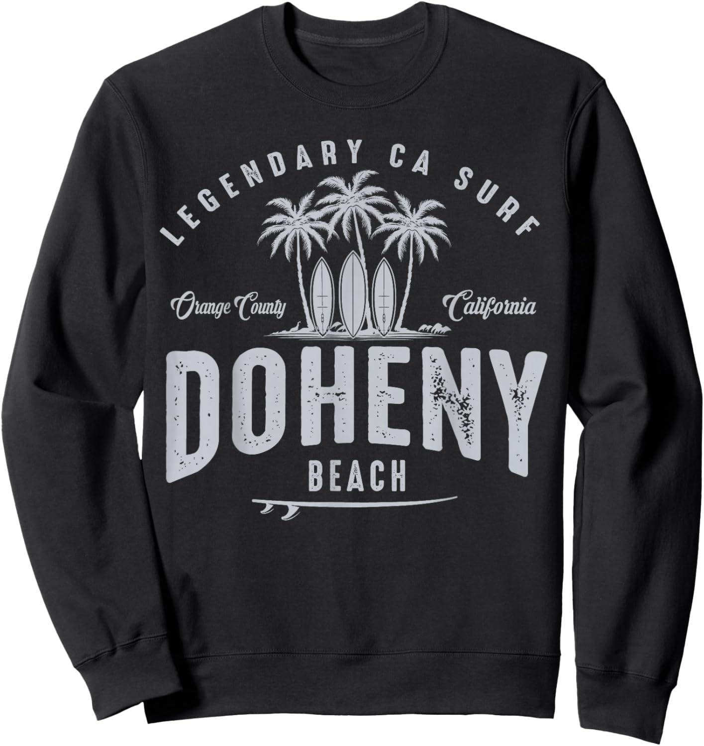 THREE VINTAGE SURFBOARDS AND PALMS - Doheny Beach Sweatshirt - Sweatshirt | Black