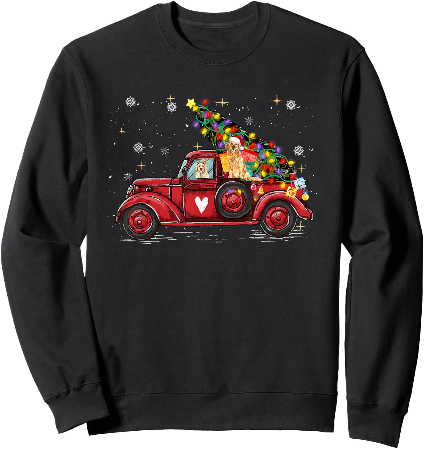 Golden Retriever Dog Love Red Pickup Truck Christmas Men Women Kids Sweatshirt - Sweatshirt | Black