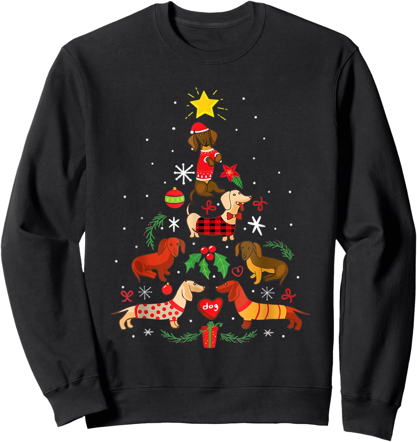 family clothing Christmas dachshund dog tree santa women men Sweatshirt - Sweatshirt | Black