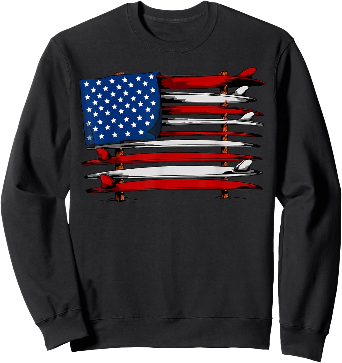 Surfboard USA American Flag Vintage Surfing Surf Surfer Dude Sweatshirt - Sweatshirt | Black