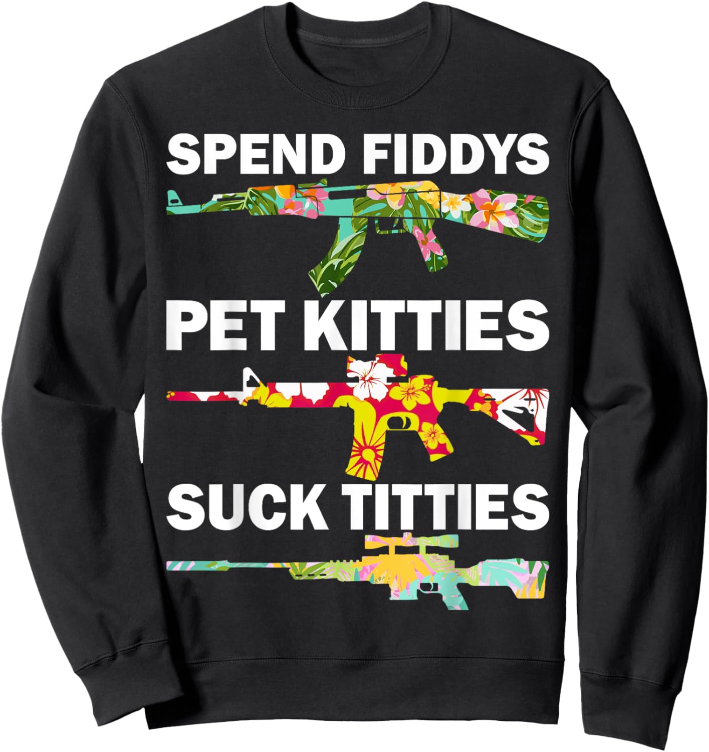 Spend Fiddies Pet Kitties Tropical Gun Lover Beach Hawaiian Women Sweatshirt - Sweatshirt | Black