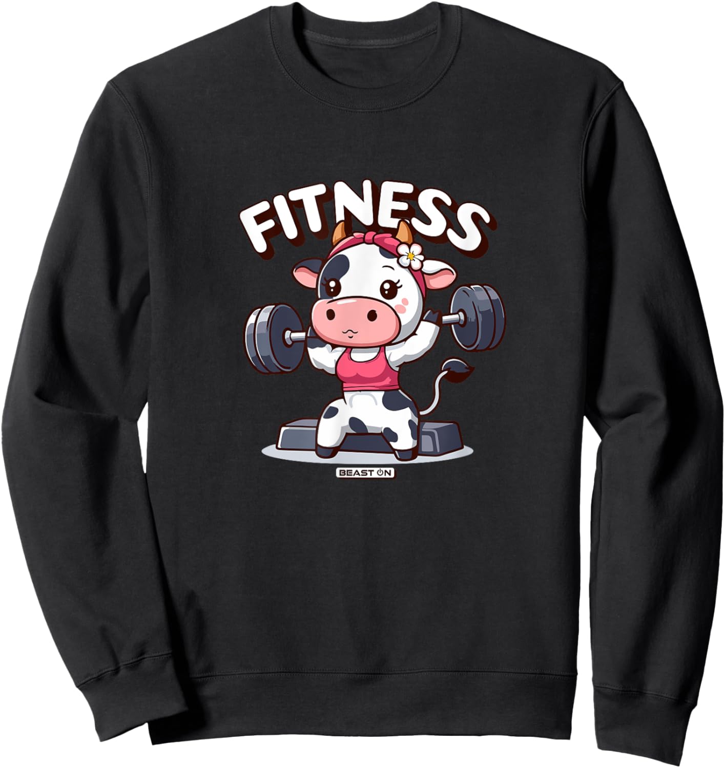 Cute Cow Fitness Workout Women Funny Gym Training Sweatshirt - Sweatshirt | Black