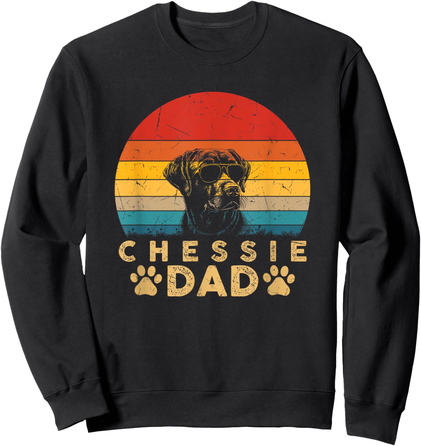 Vintage Cool Chessie Dad Dog Lovers Paw Print Fathers Day Sweatshirt - Sweatshirt | Black