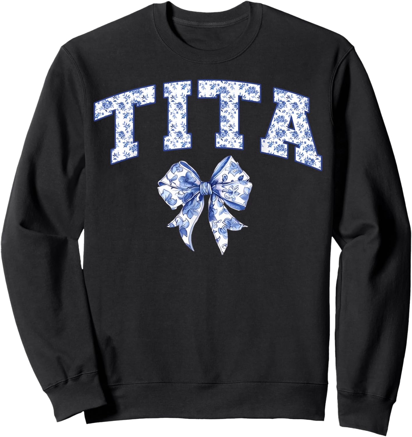 Tita Coquette Toile Blue Bow Floral Family Matching Sweatshirt - Sweatshirt | Black