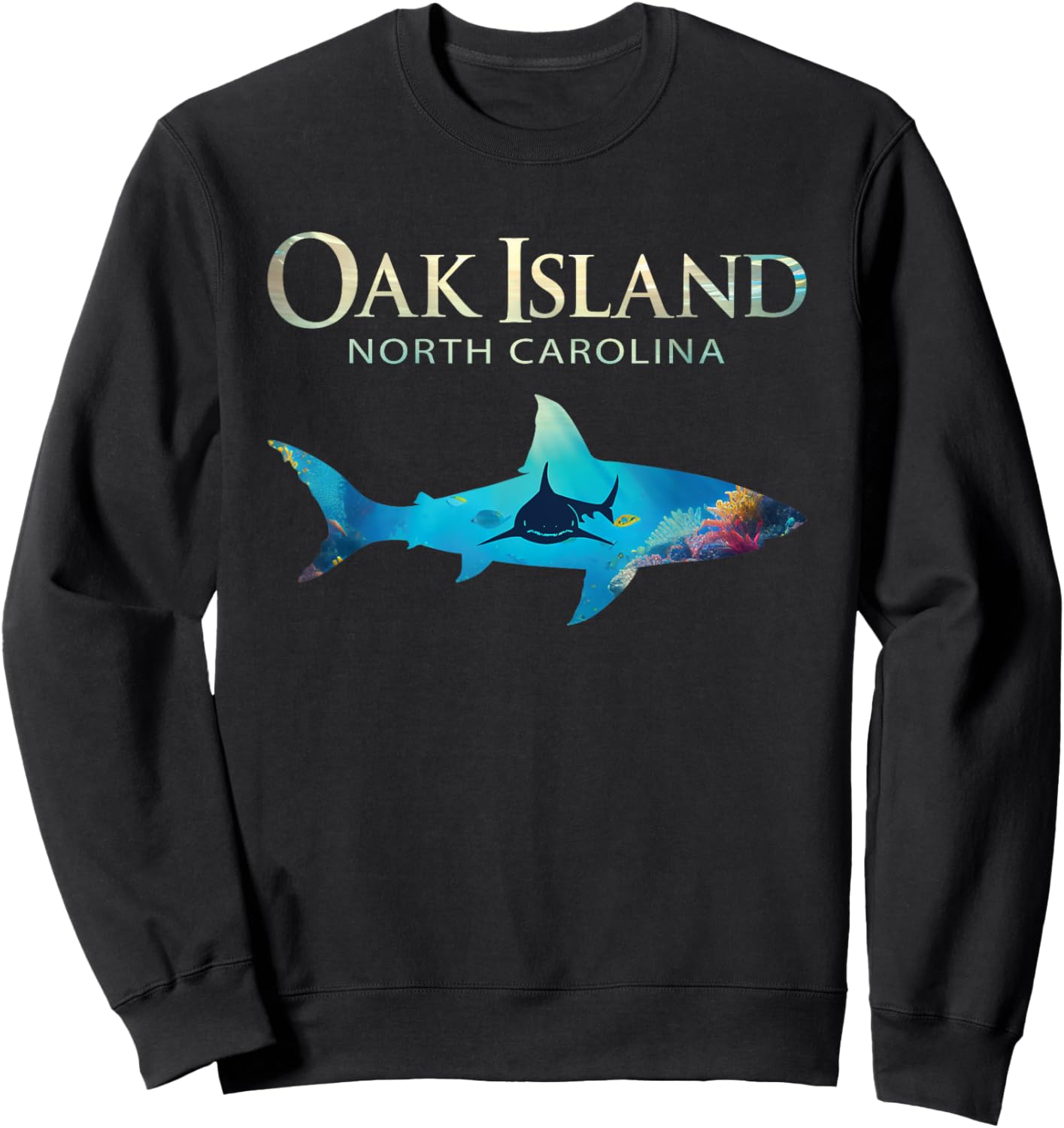 Oak Island Retro Oak Island Nc Shark Sweatshirt - Sweatshirt | Black