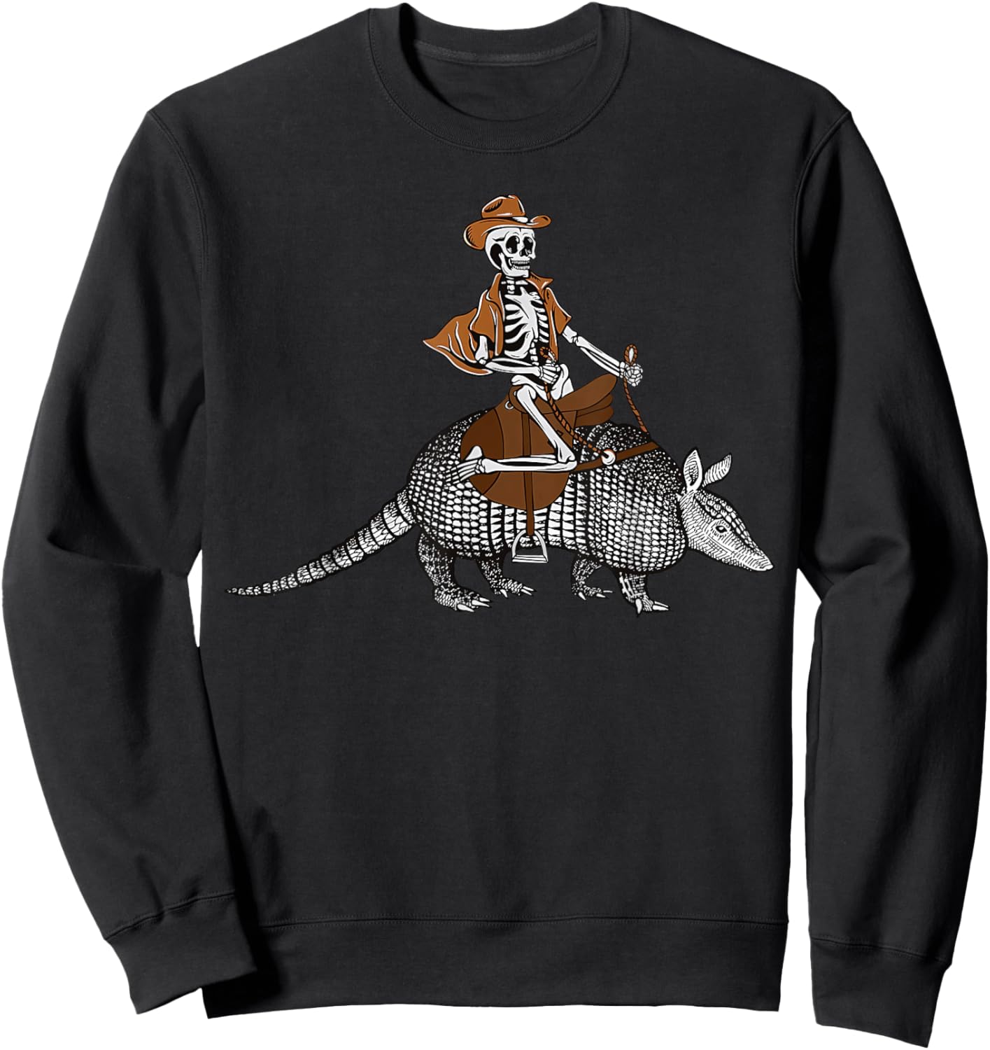 Vintage Cowboy Skeleton Riding Armadillo Western Style Sweatshirt - Sweatshirt | Black