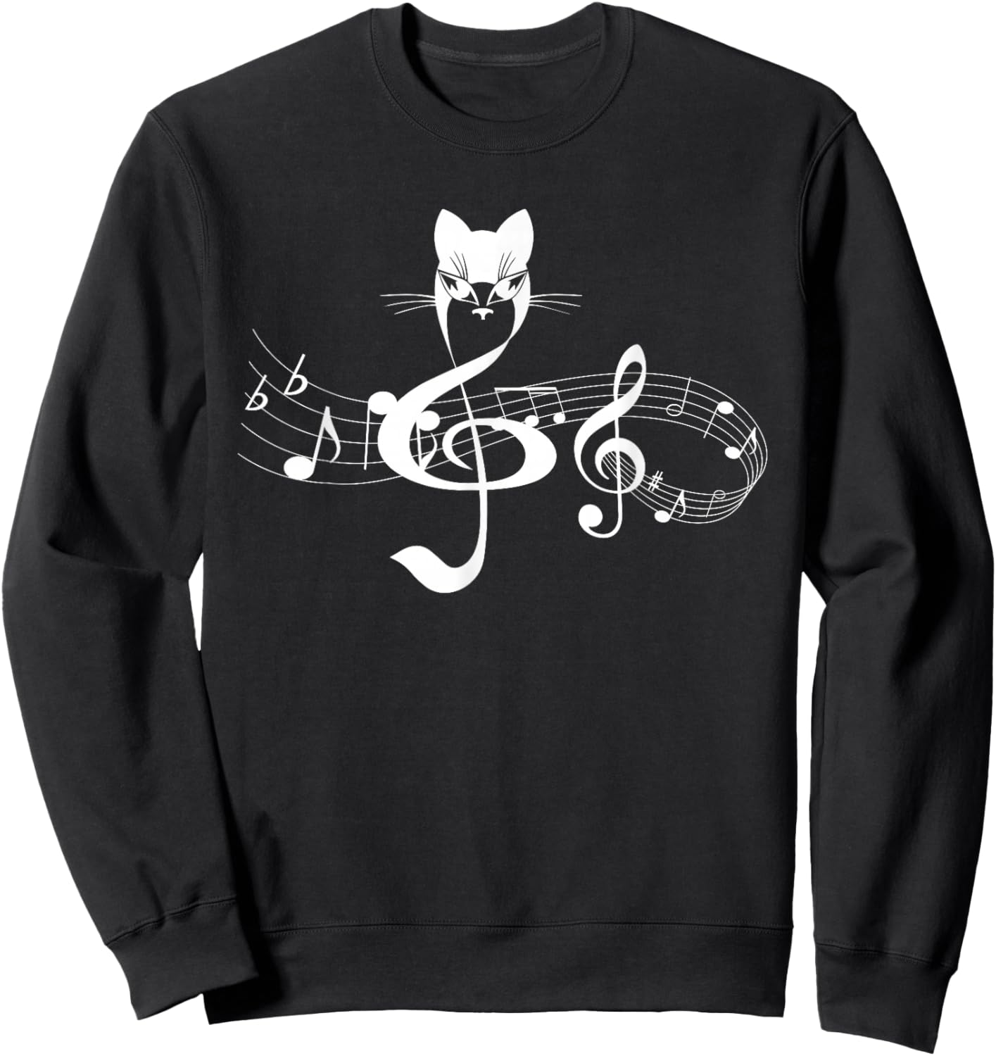 Music & Cats Lover Treble Clef Funny Cat Music Notes Sweatshirt - Sweatshirt | Black