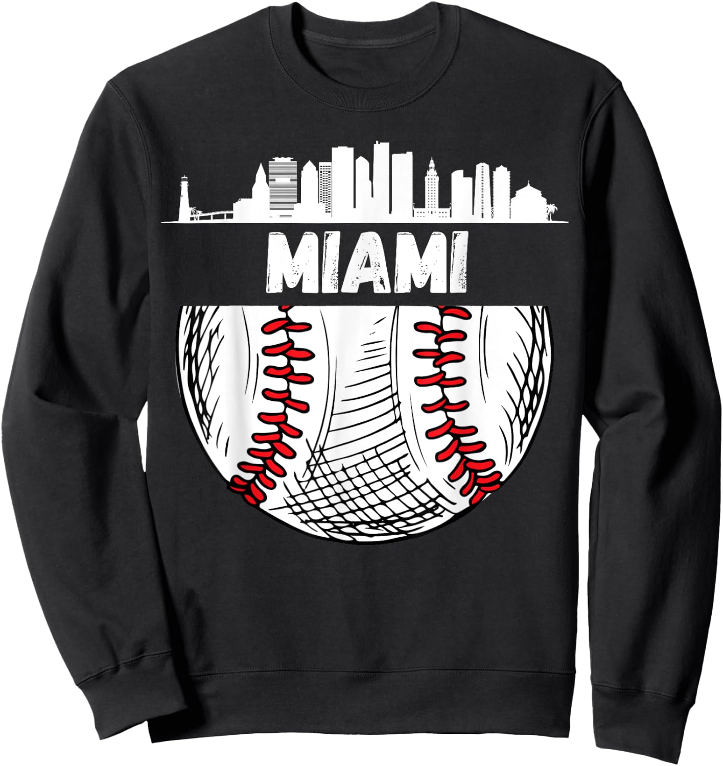 Vintage Miami Baseball Skyline Miami Baseball Sweatshirt - Sweatshirt | Black