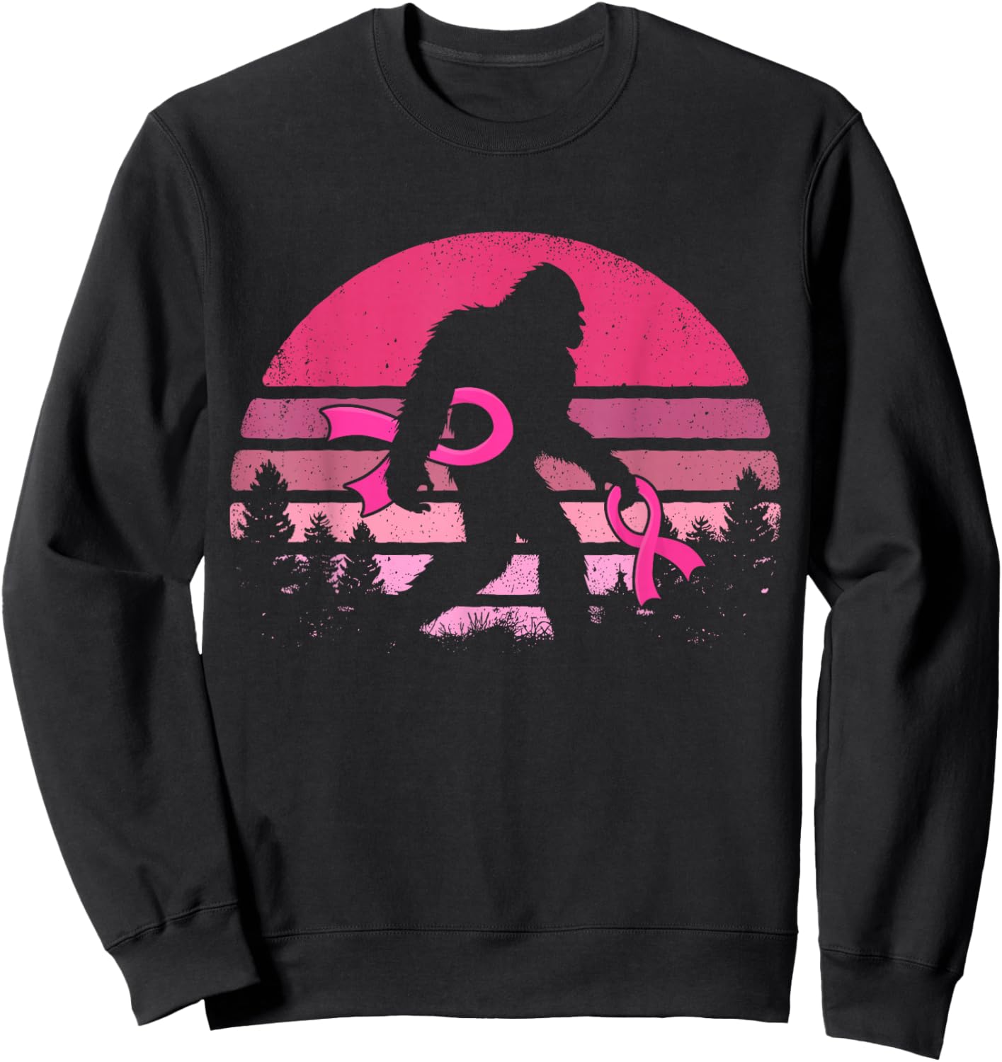 Sasquatch Pink Ribbon Funny Bigfoot Breast Cancer Awareness Sweatshirt - Sweatshirt | Black