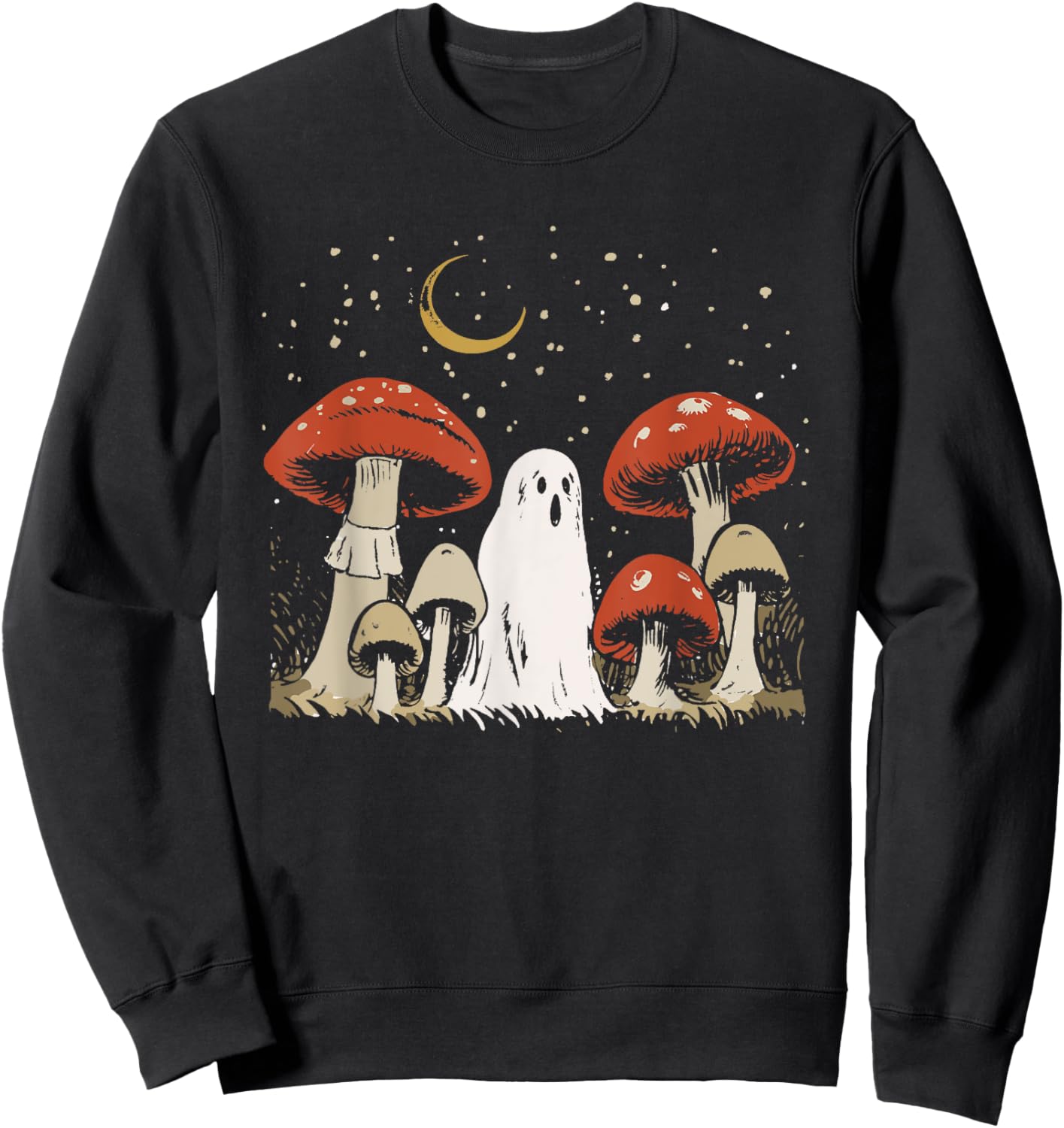 Halloween Mushroom Ghost Vintage Grunge 90 Aesthetic Graphic Sweatshirt - Sweatshirt | Black