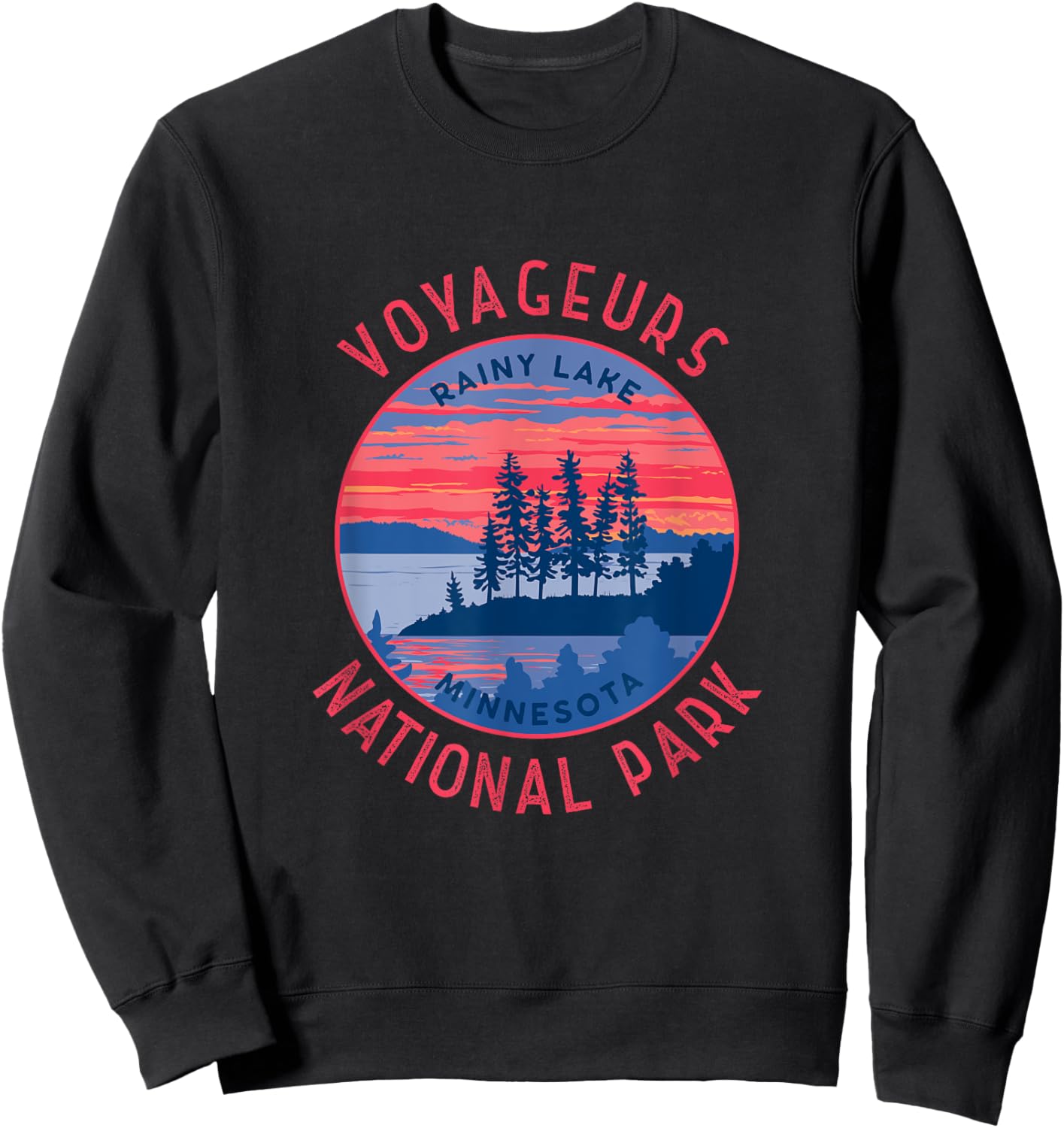 Voyageurs National Park Rainy Lake Retro Distressed Circle Sweatshirt - Sweatshirt | Black