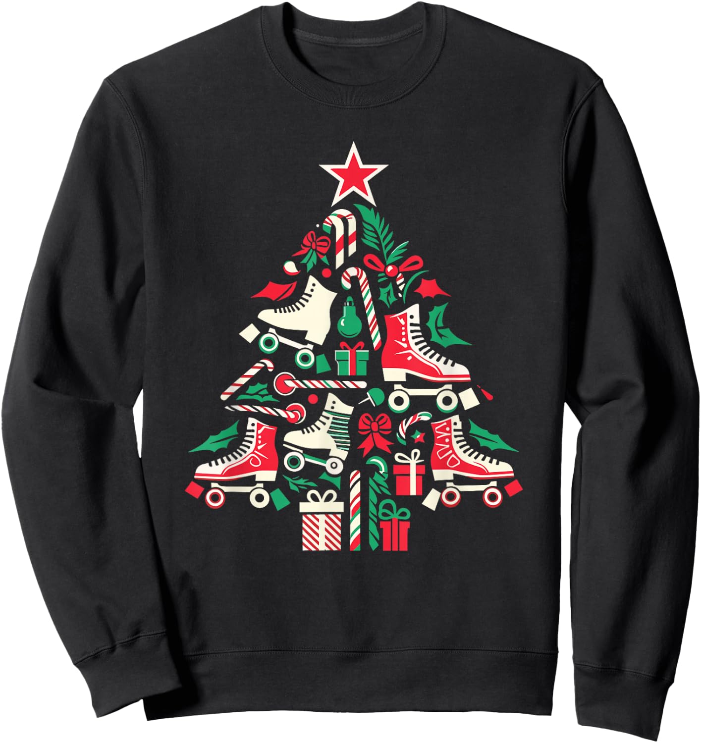 Funny Roller Skating Christmas Tree Roller Skate Sweatshirt - Sweatshirt | Black